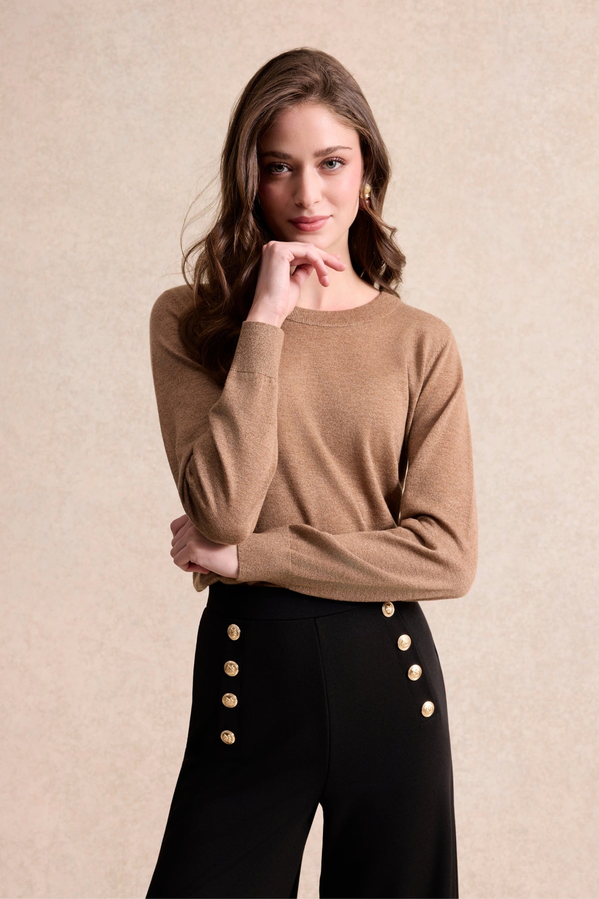 Pull femme en laine camel