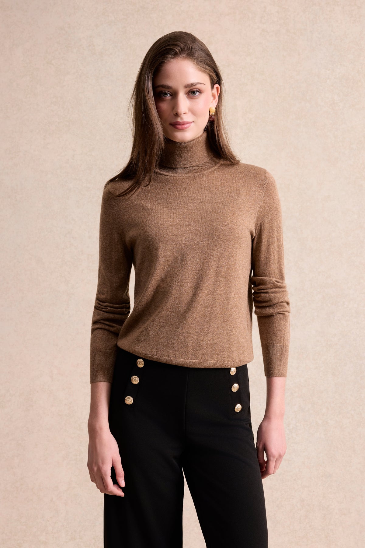 Pull col roulé en maille irisée camel