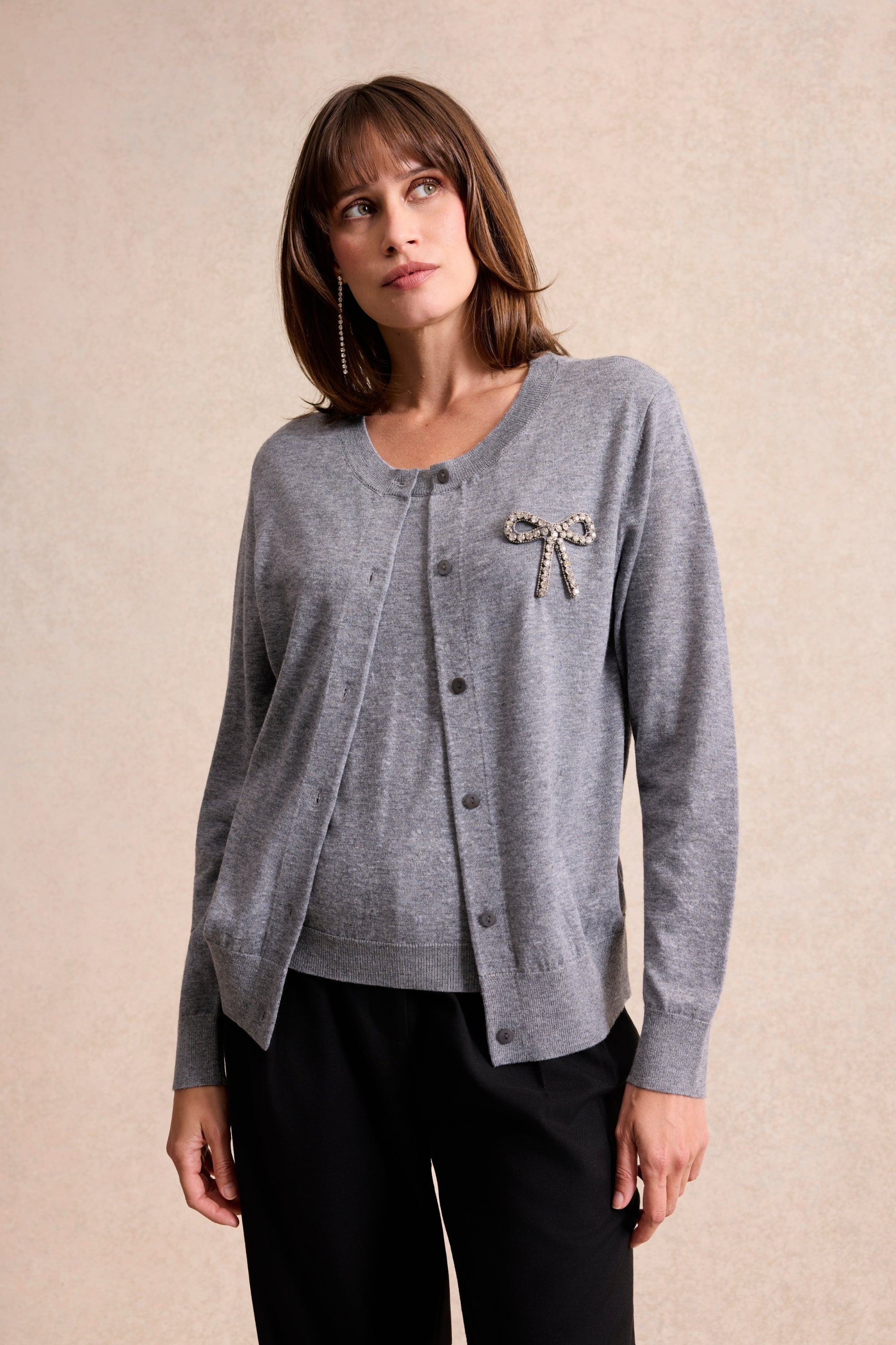 Twin-set gris avec nœud bijou
