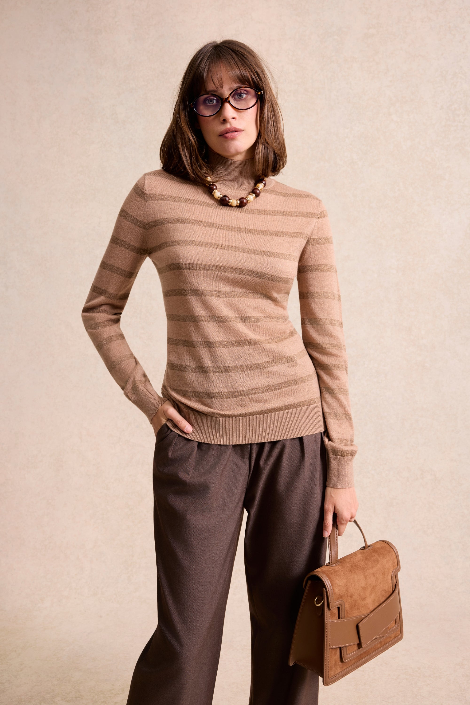 Pull col montant marron