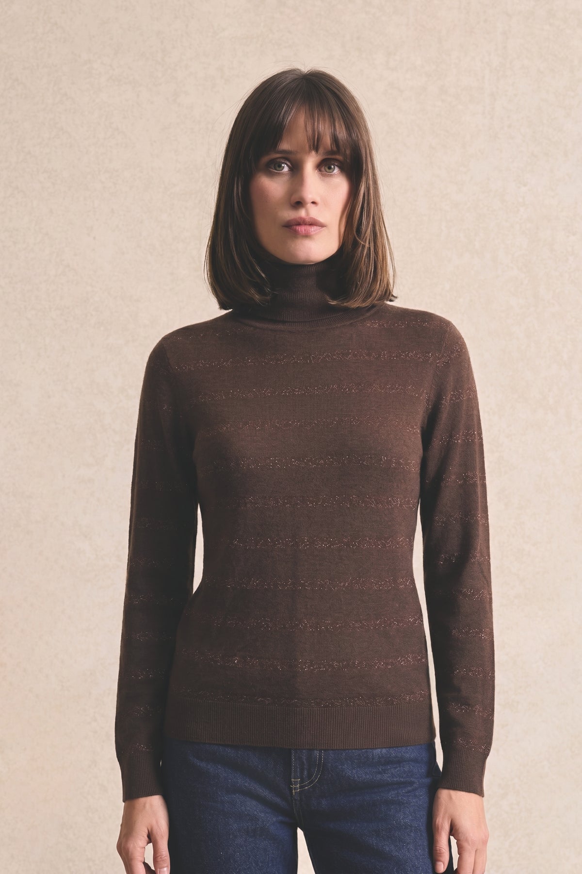 Pull col montant marron