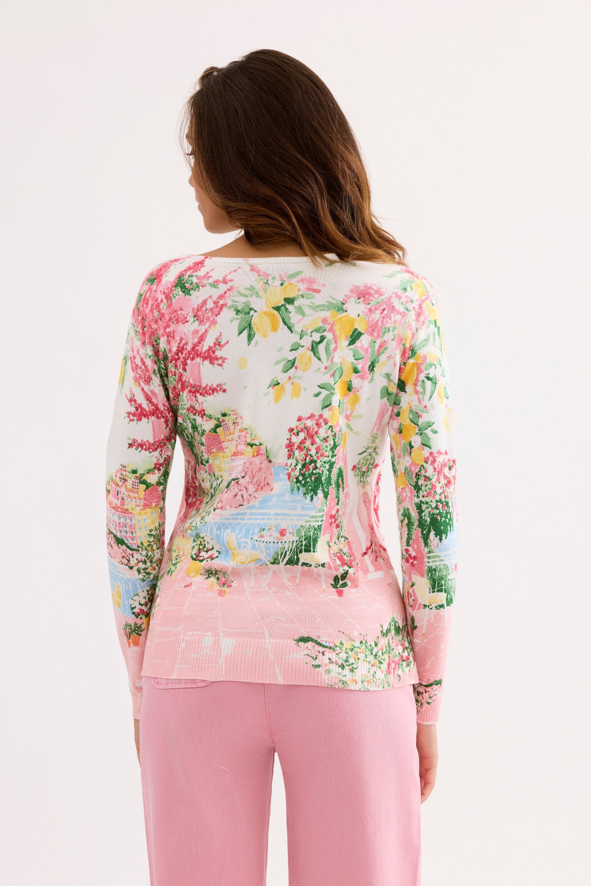 Pull imprimé paysage pastel