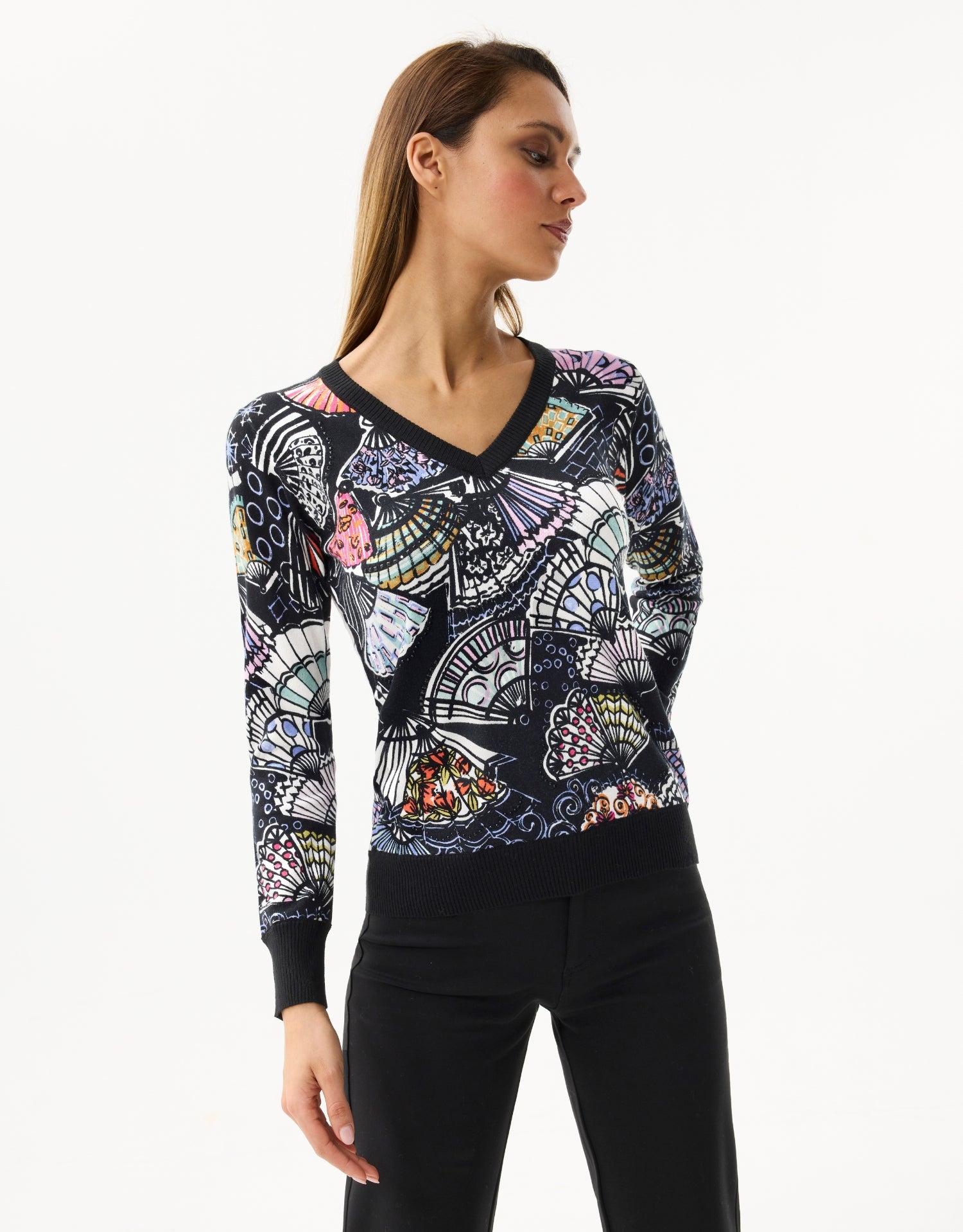 Pull imprimé éventails multicolores