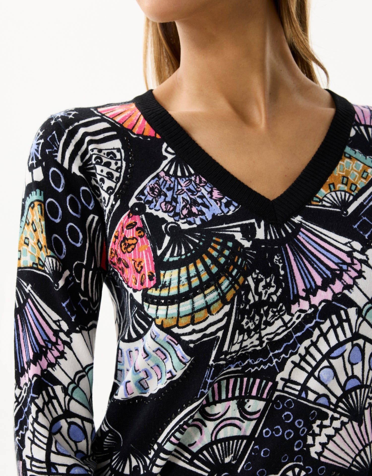 Pull imprimé éventails multicolores