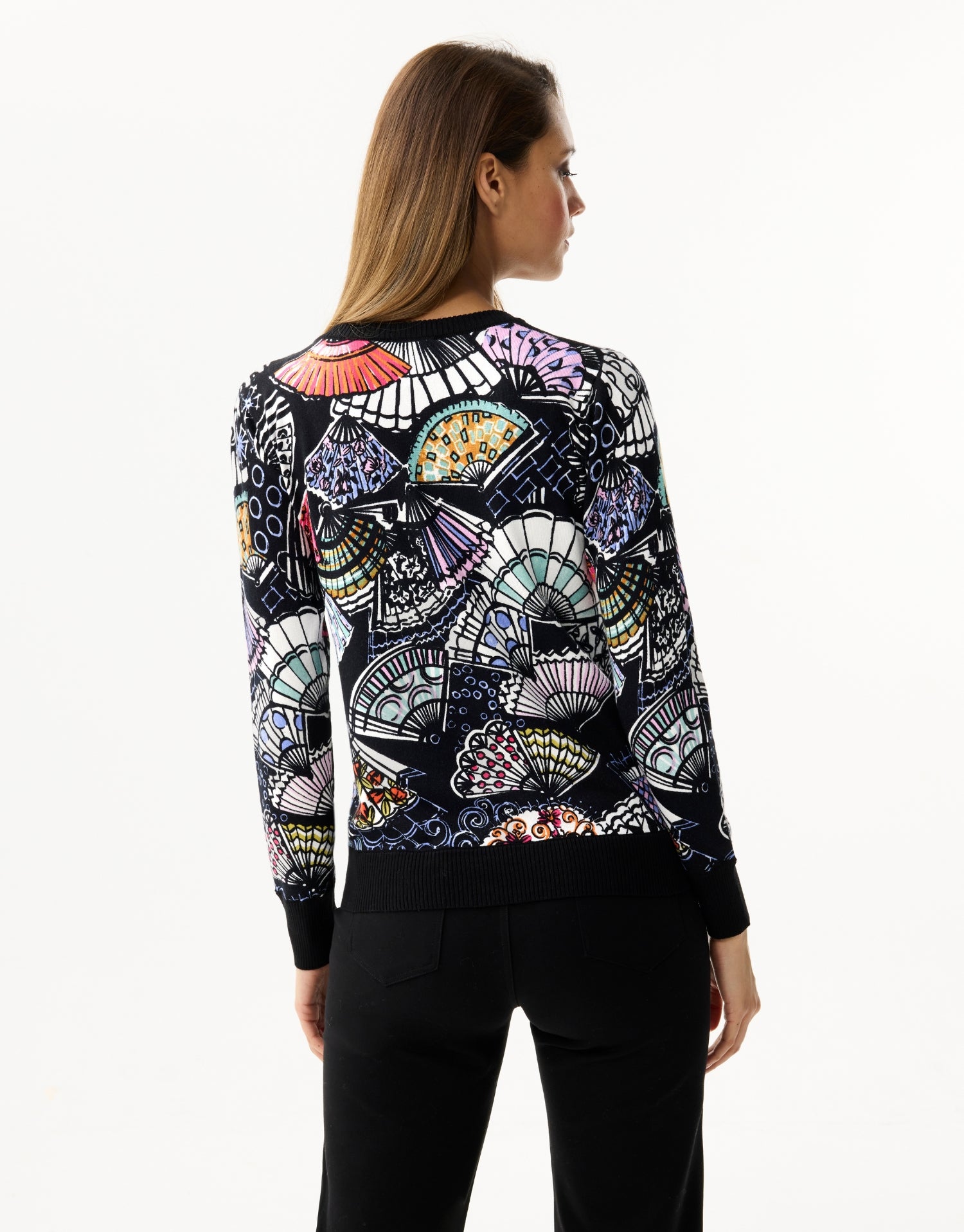 Maglione stampato ventagli multicolori