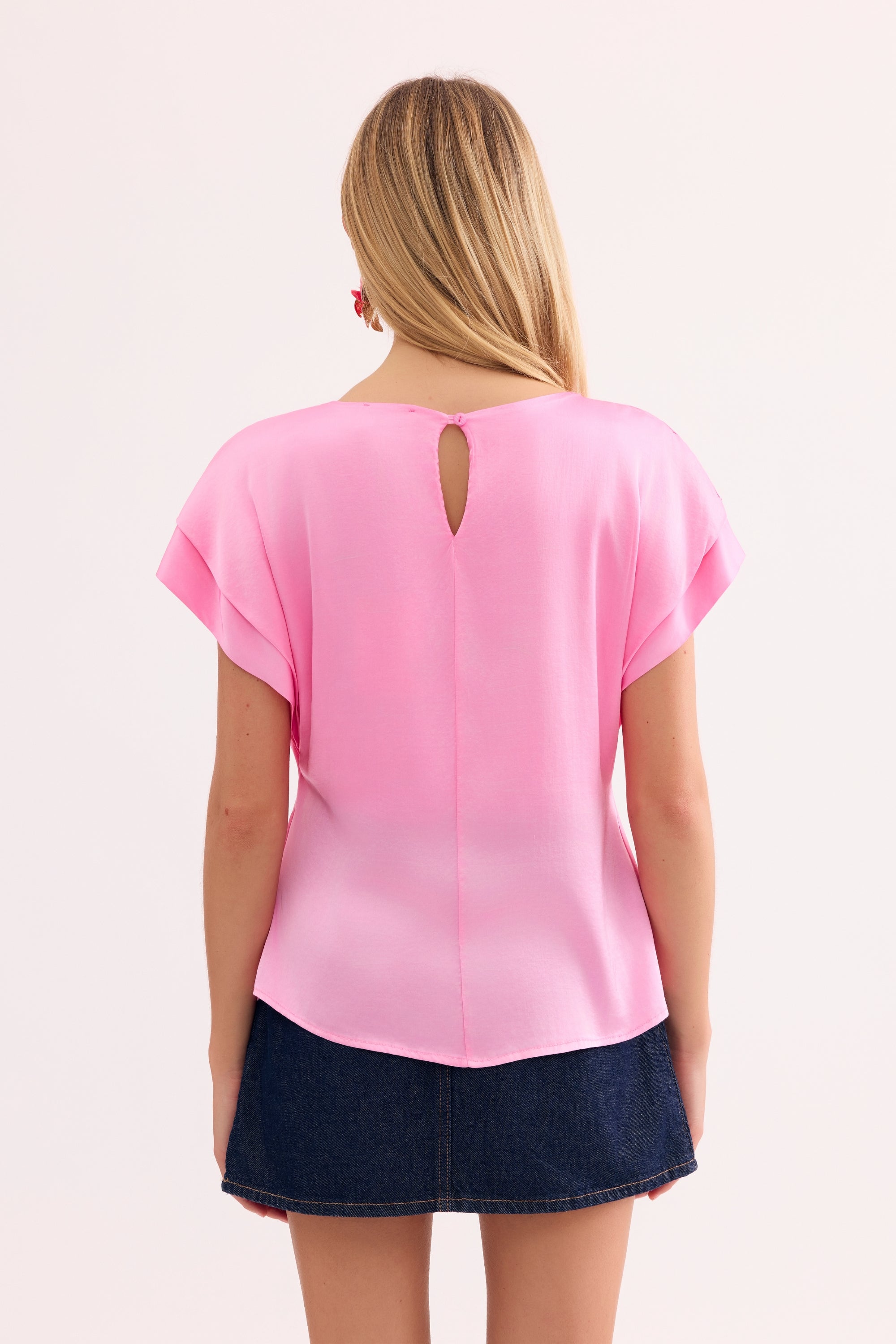 T-shirt fluide à manches courtes rose