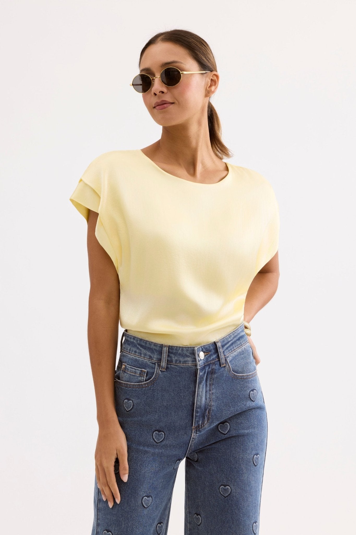 T-shirt fluide à manches courtes jaune