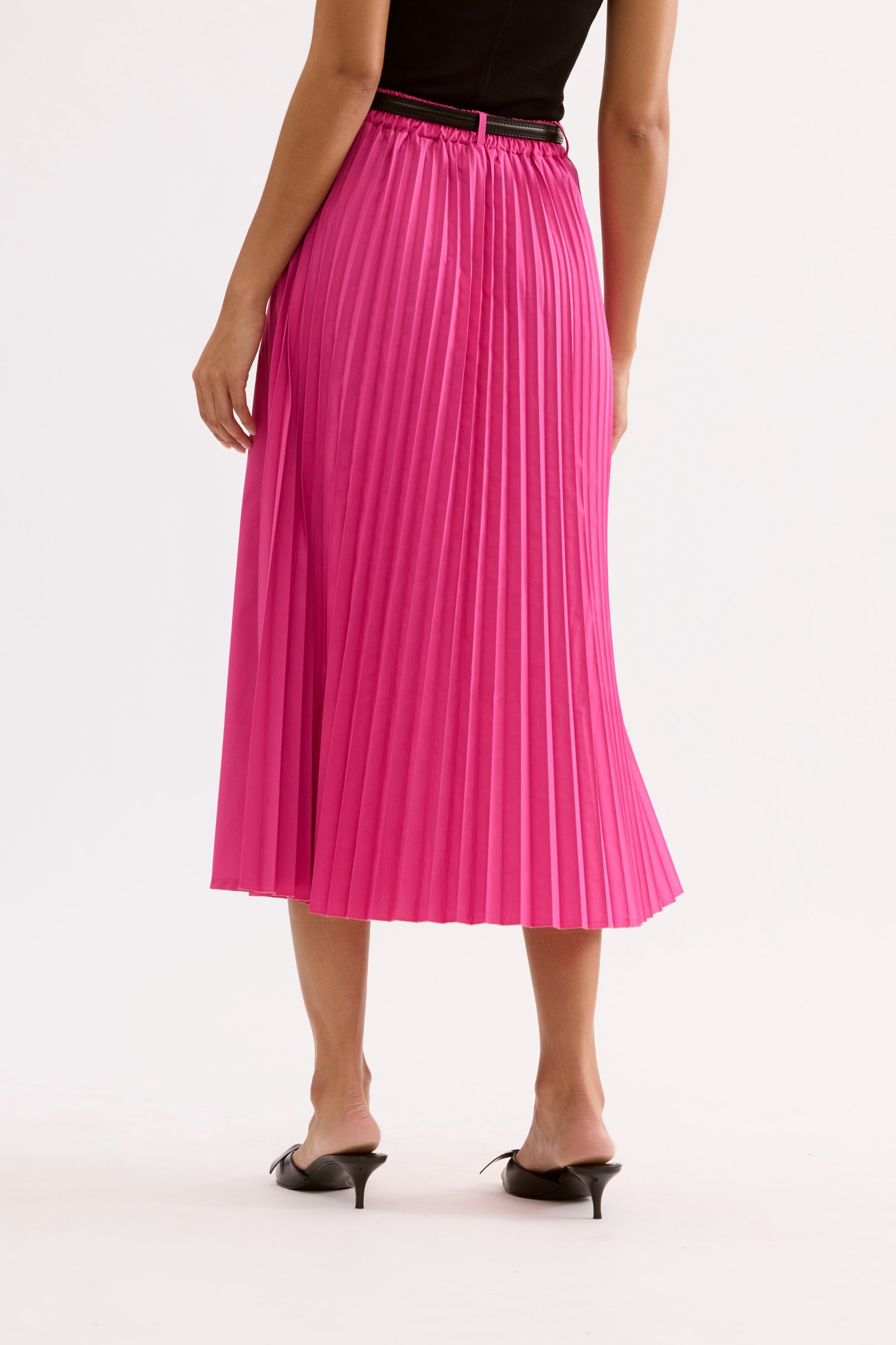 Jupe midi évasée taille haute framboise