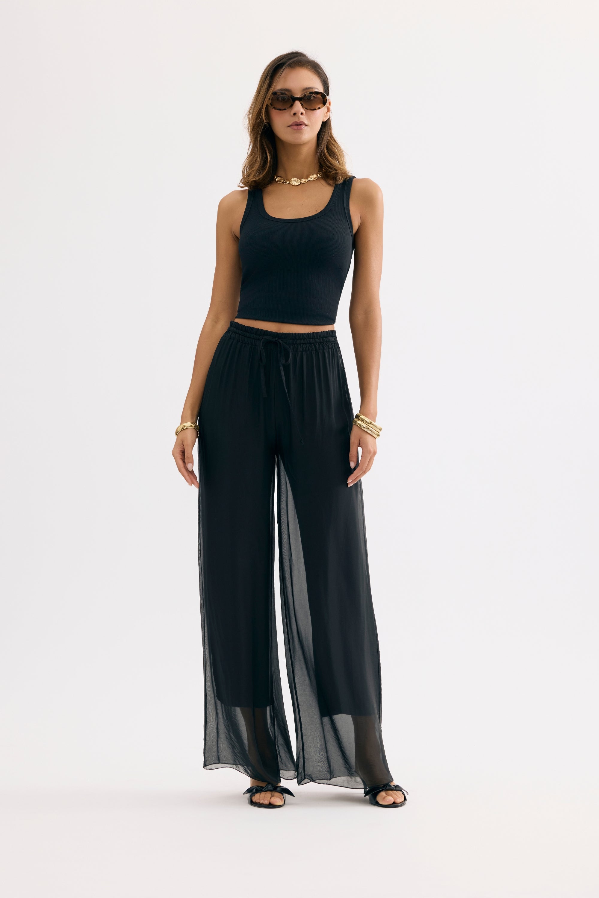 Pantalon fluide transparent noir