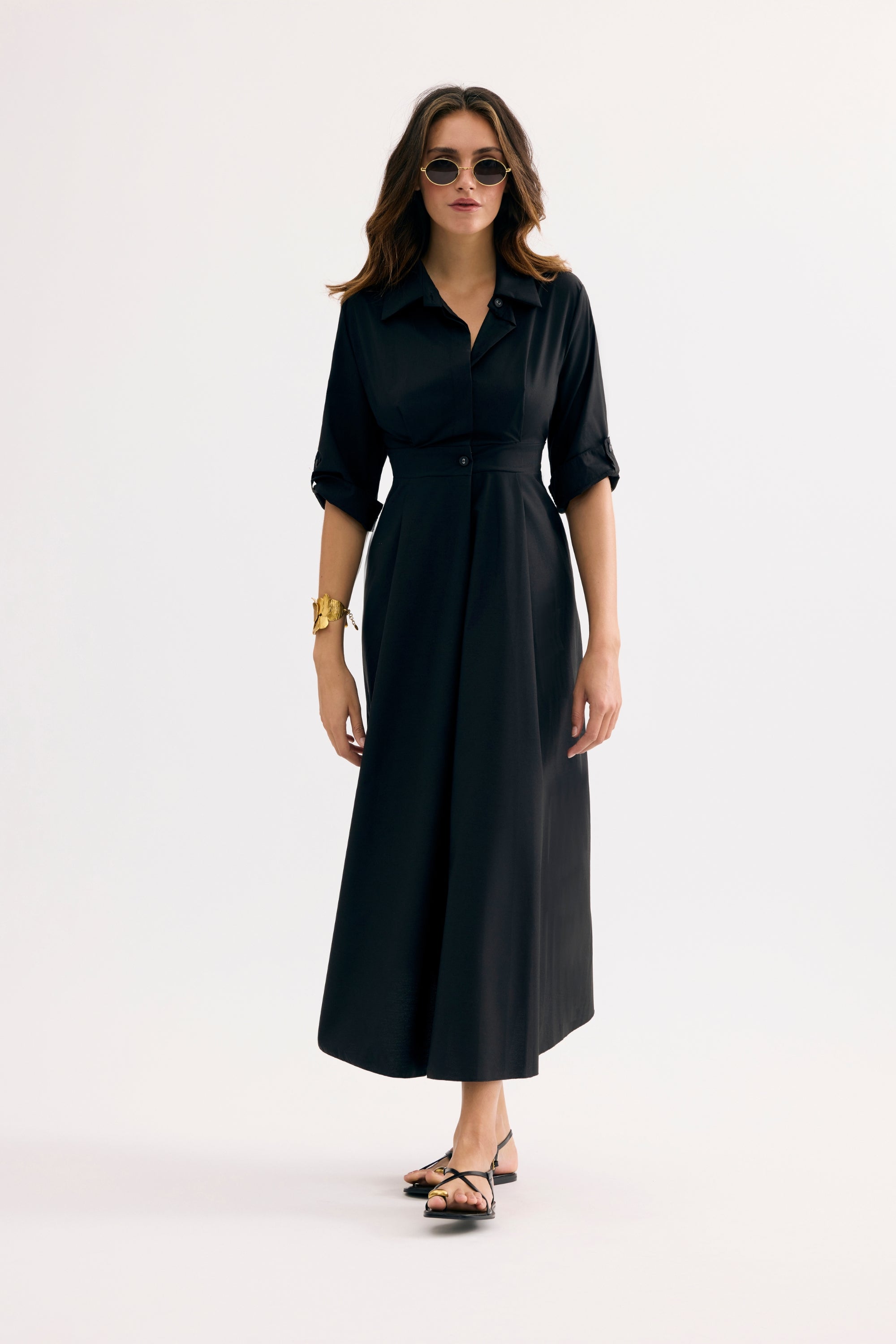 Robe longue élégante manches 3/4 noire