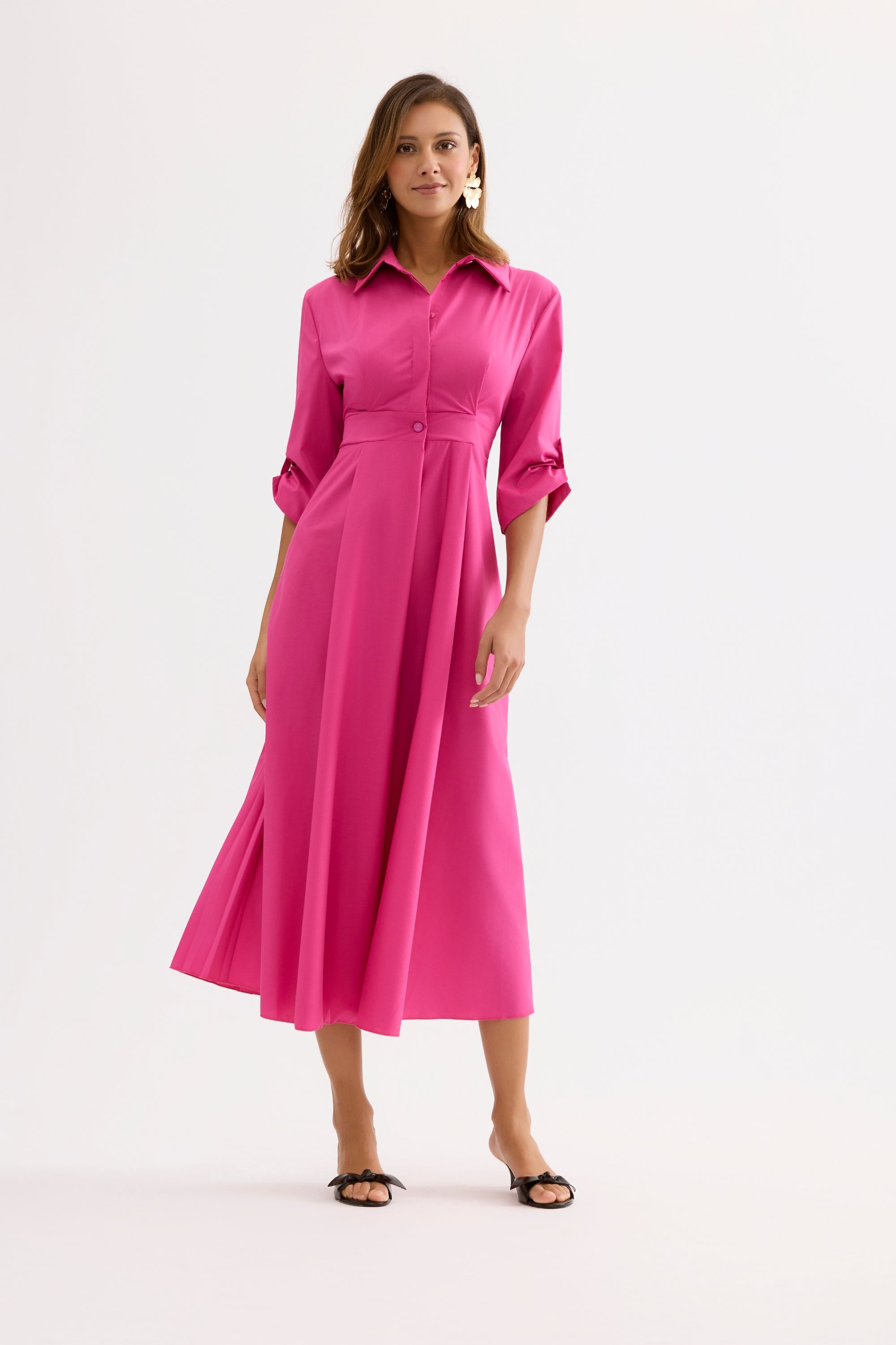 Robe longue élégante manches 3/4 rose