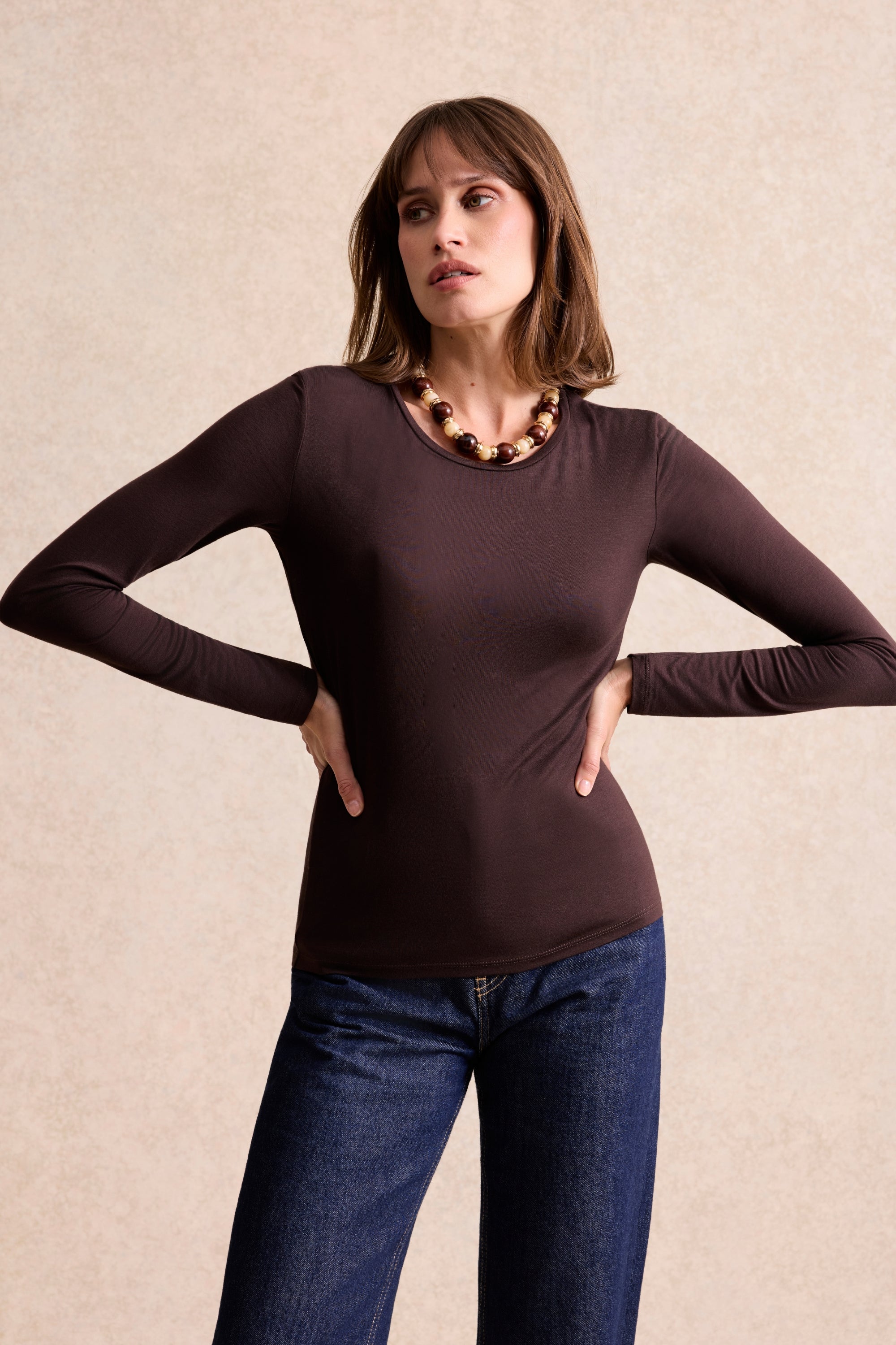 Top seconde peau manches longues marron