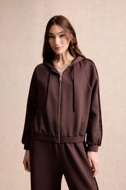 Veste zippée allure décontractée marron