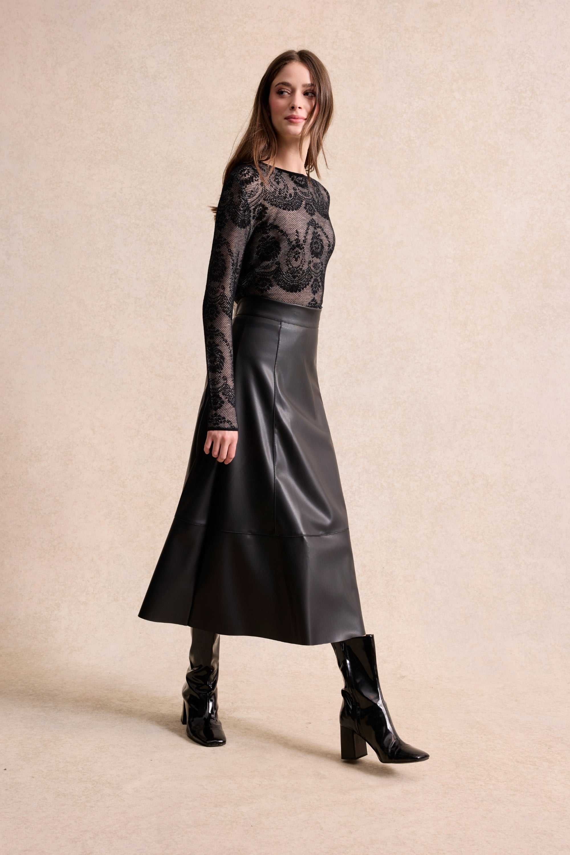 Jupe midi effet cuir