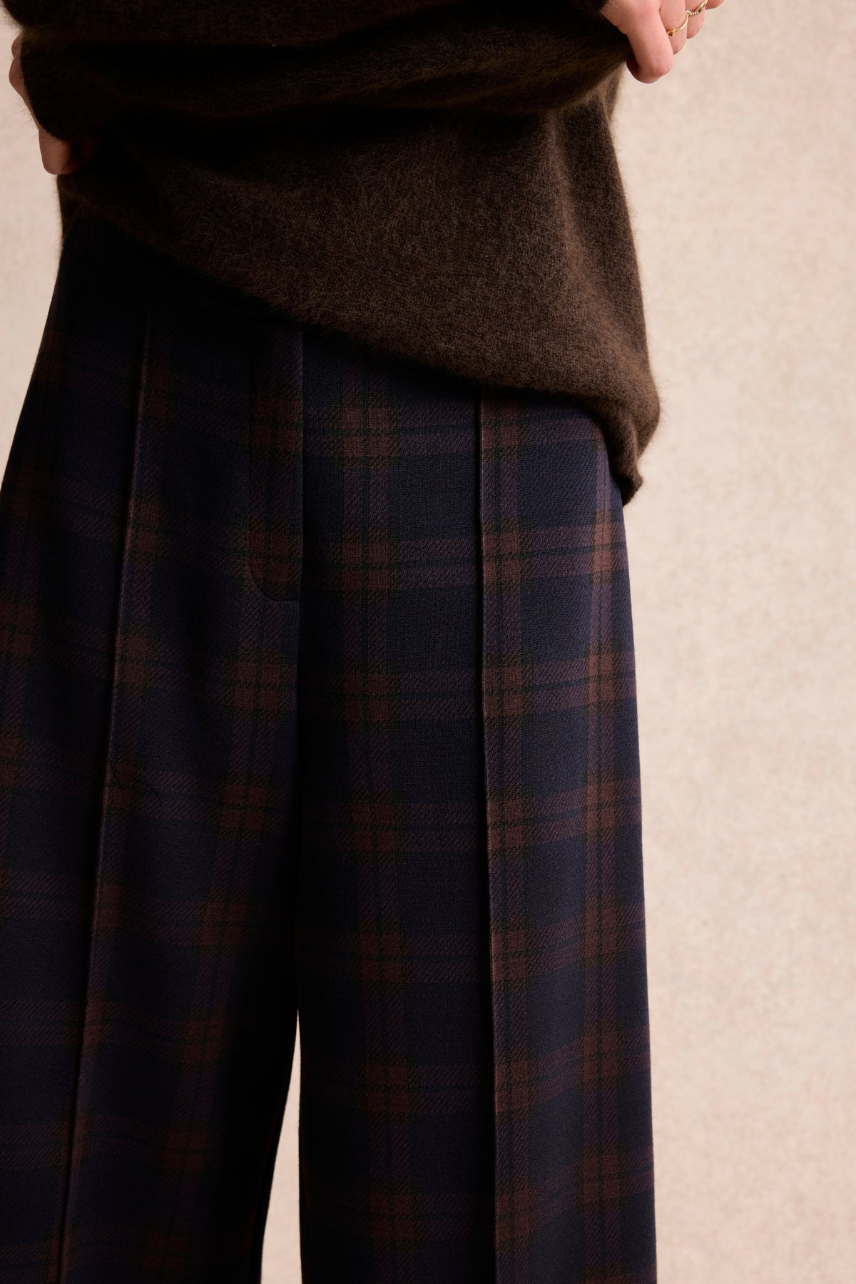 Pantalon large à carreaux marron