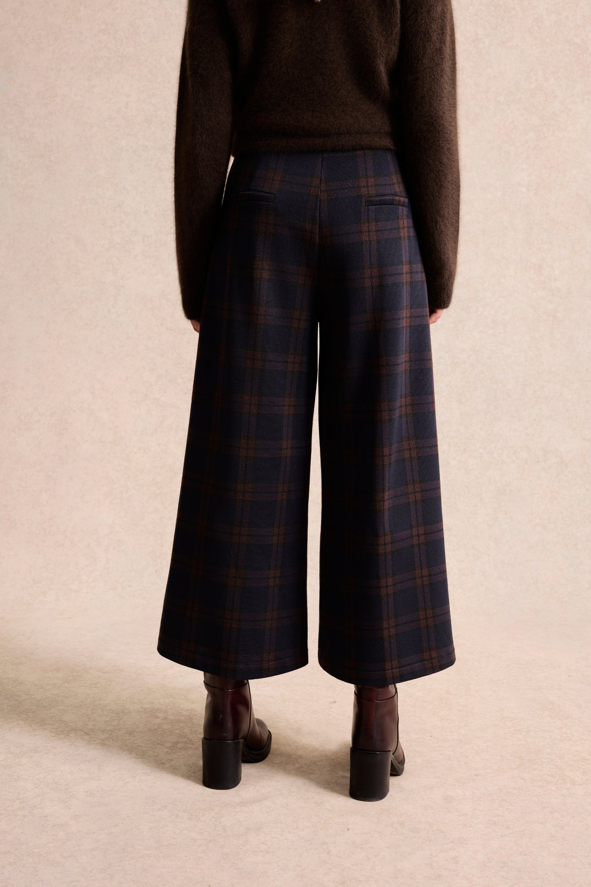 Pantalon large à carreaux marron