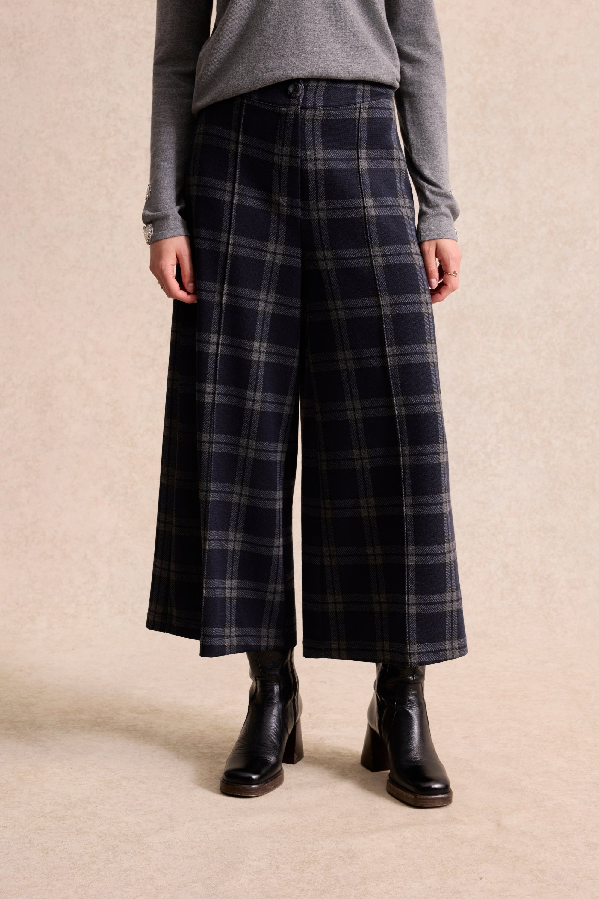 Pantalon large à carreaux gris
