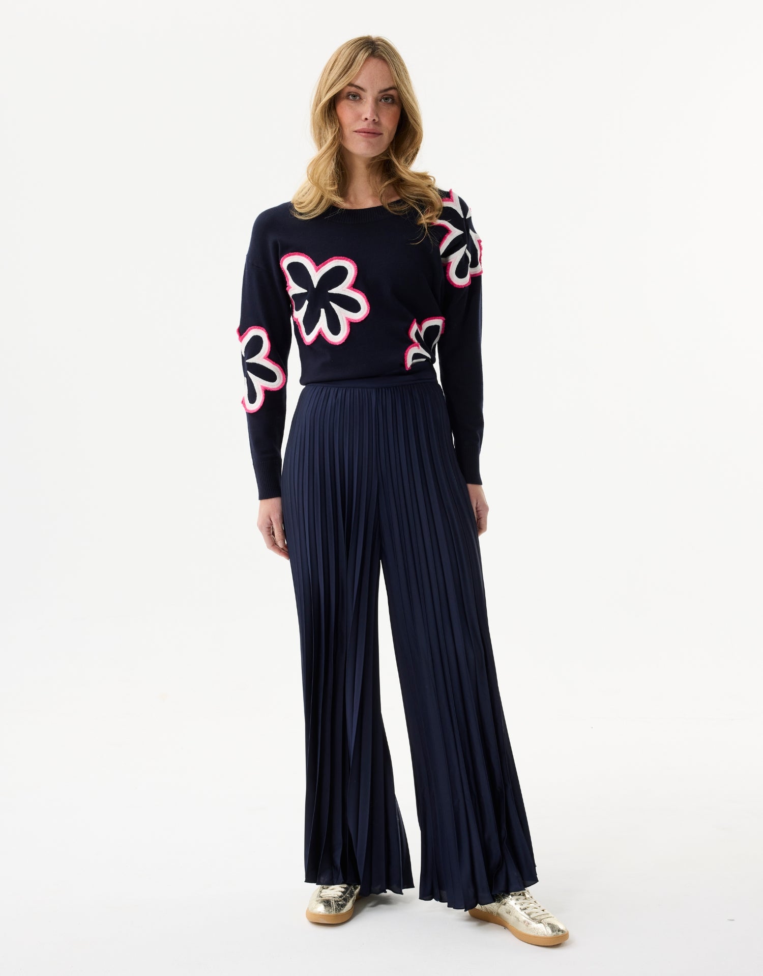 Pantalon plissé fluide bleu marine