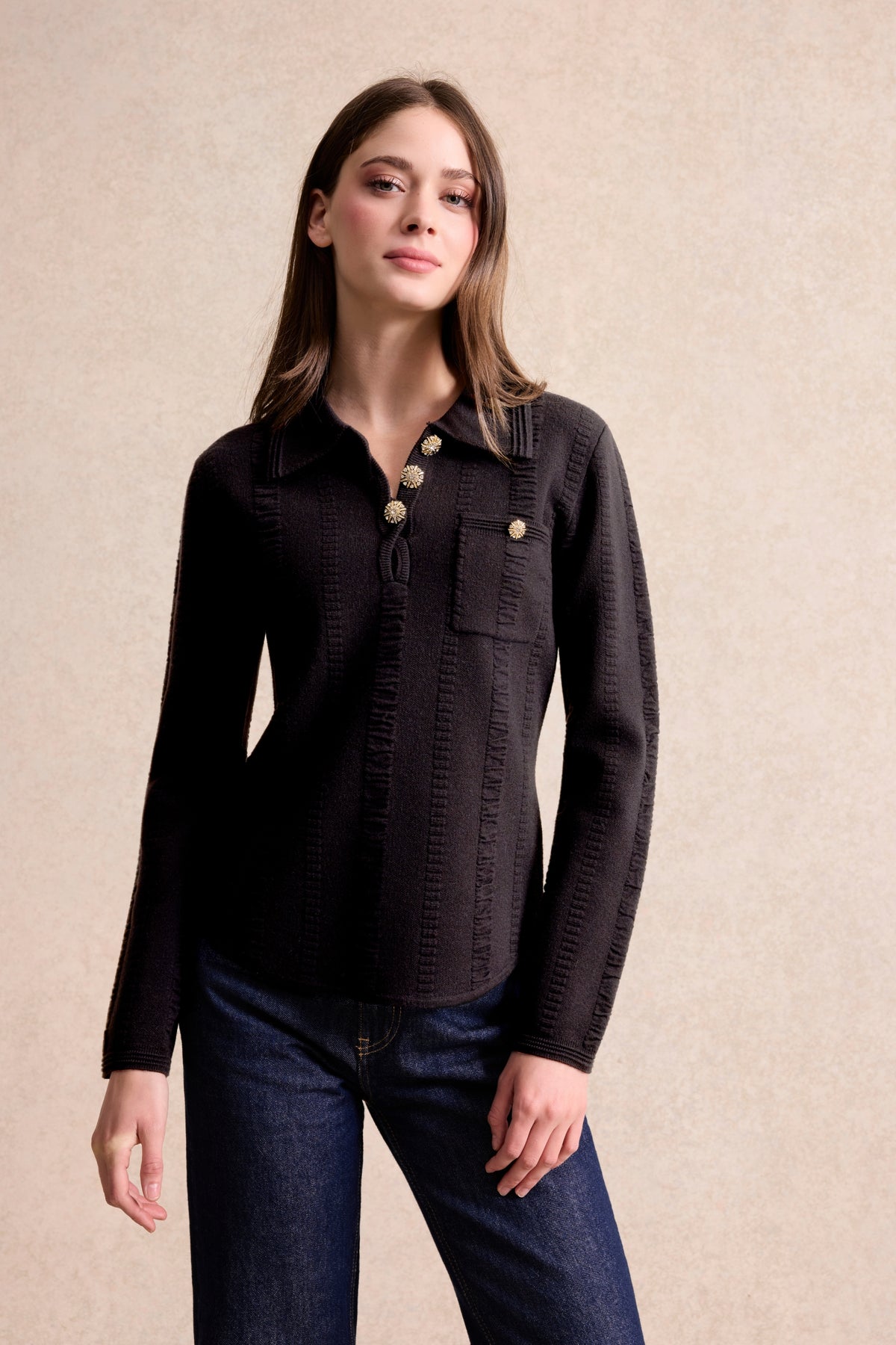 Pull polo coloré noir