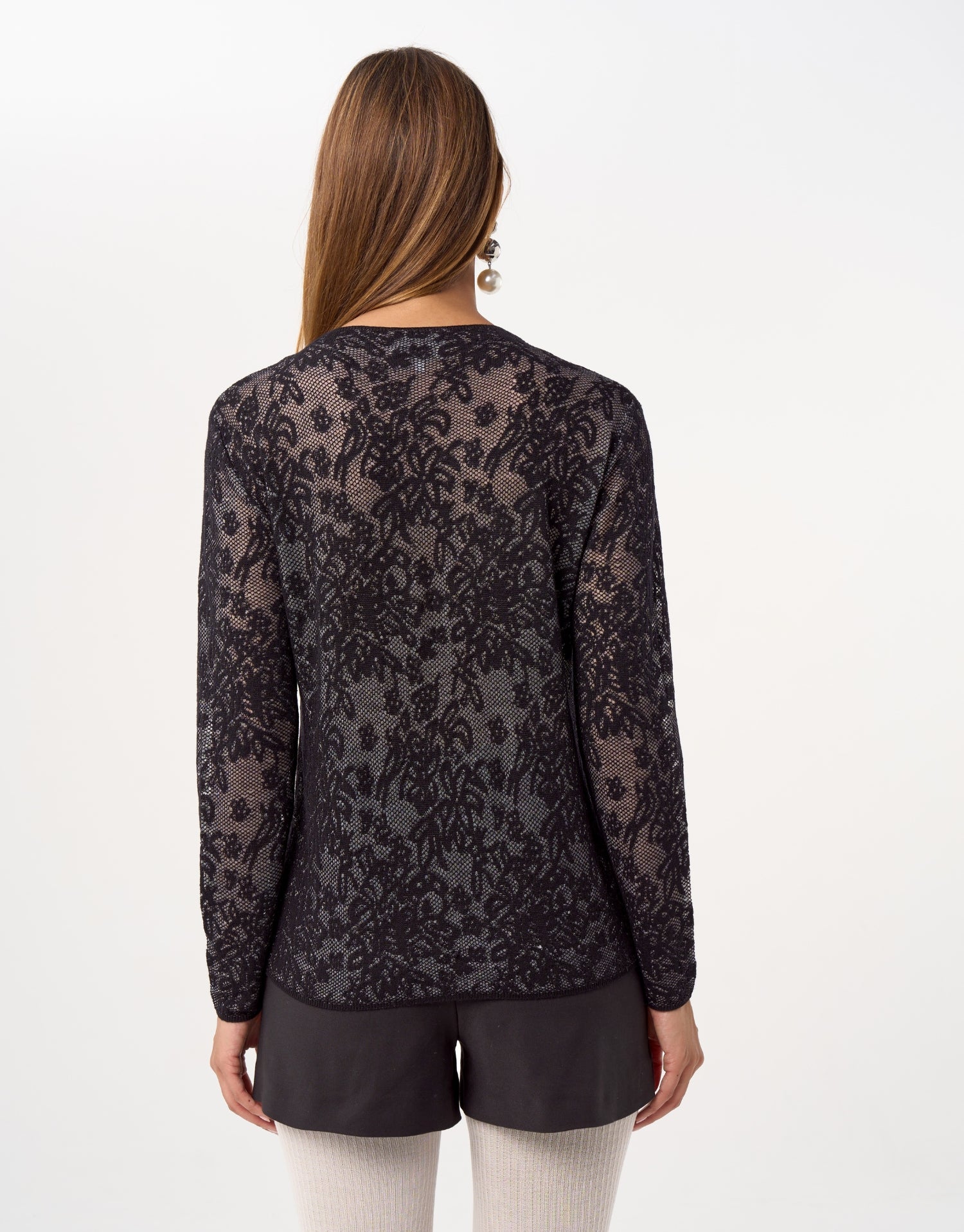 Zwarte kanten trui met ronde hals