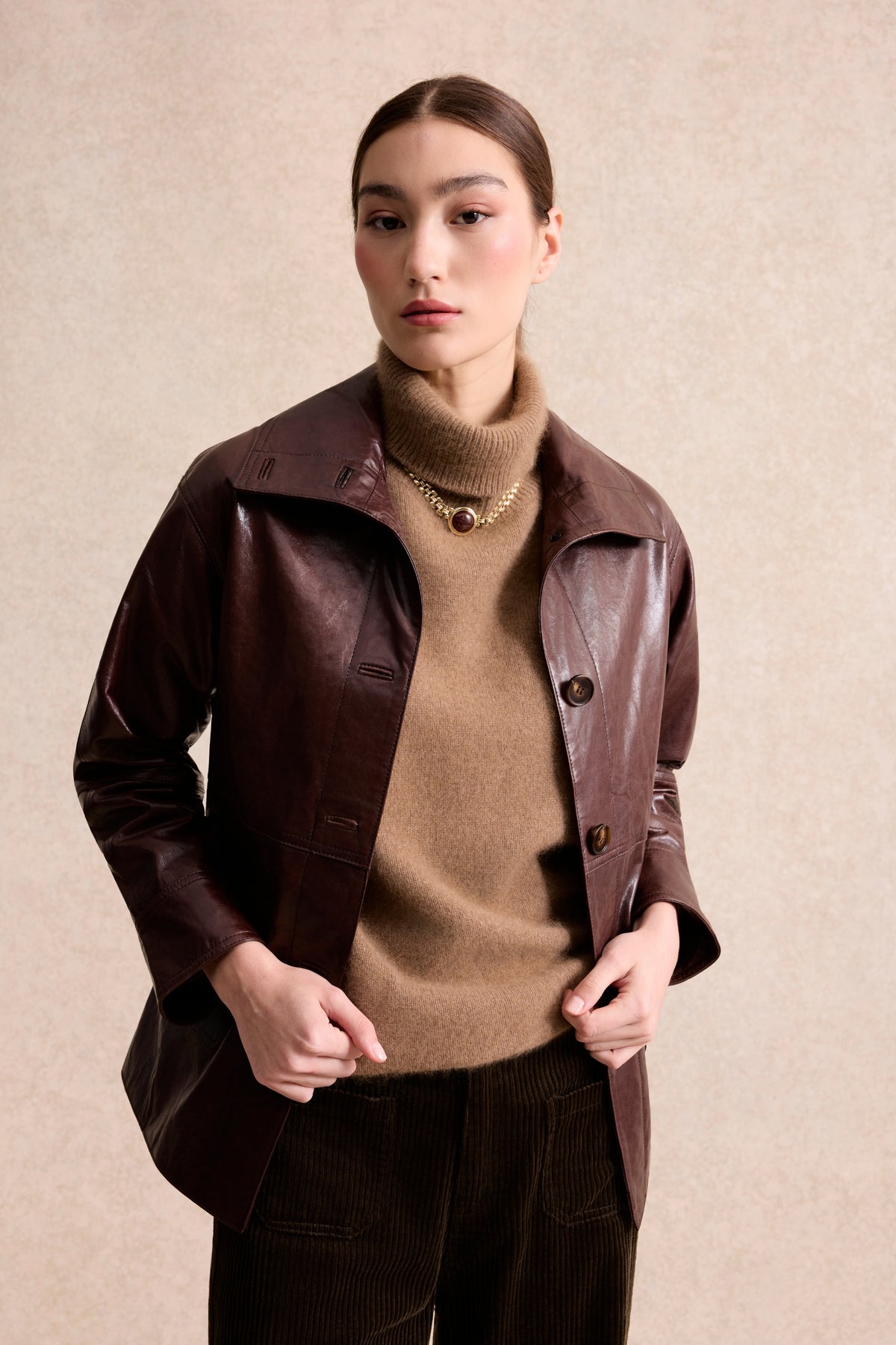 Veste en cuir marron