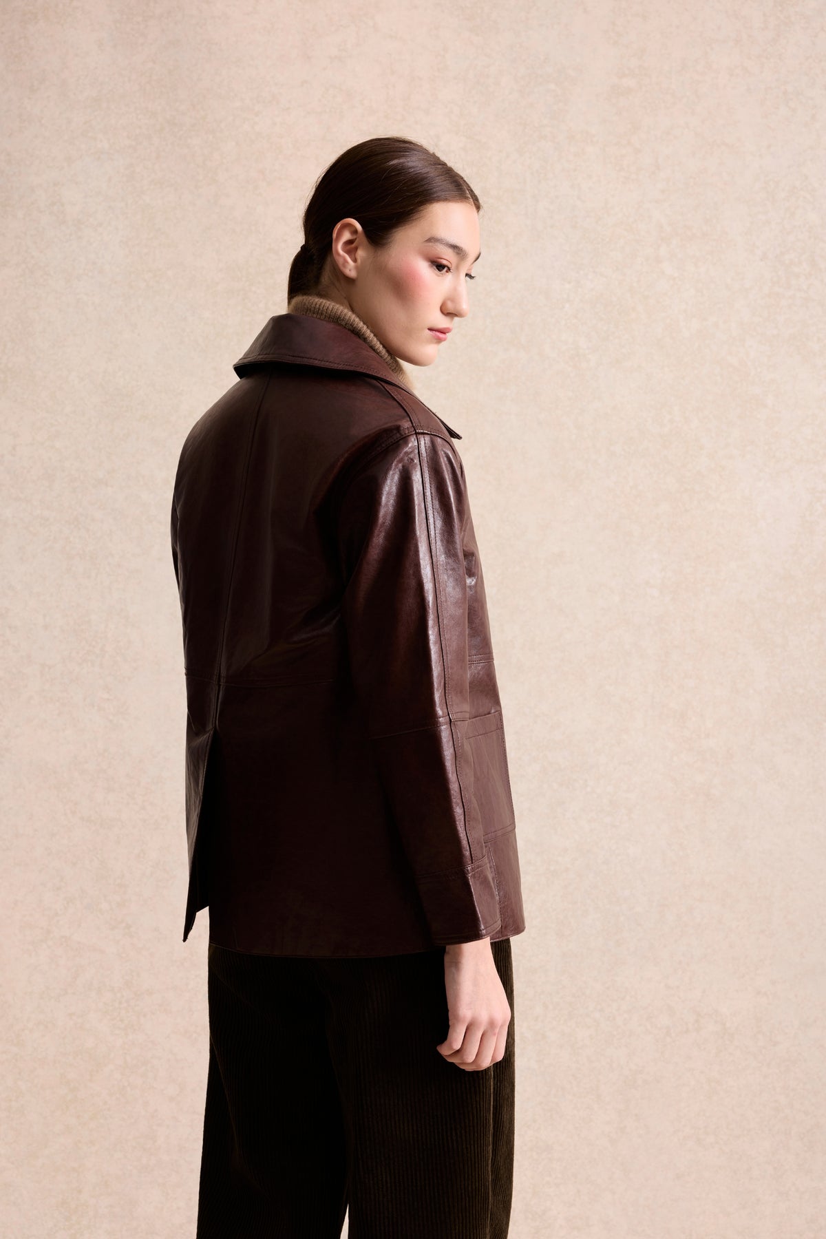 Veste en cuir marron