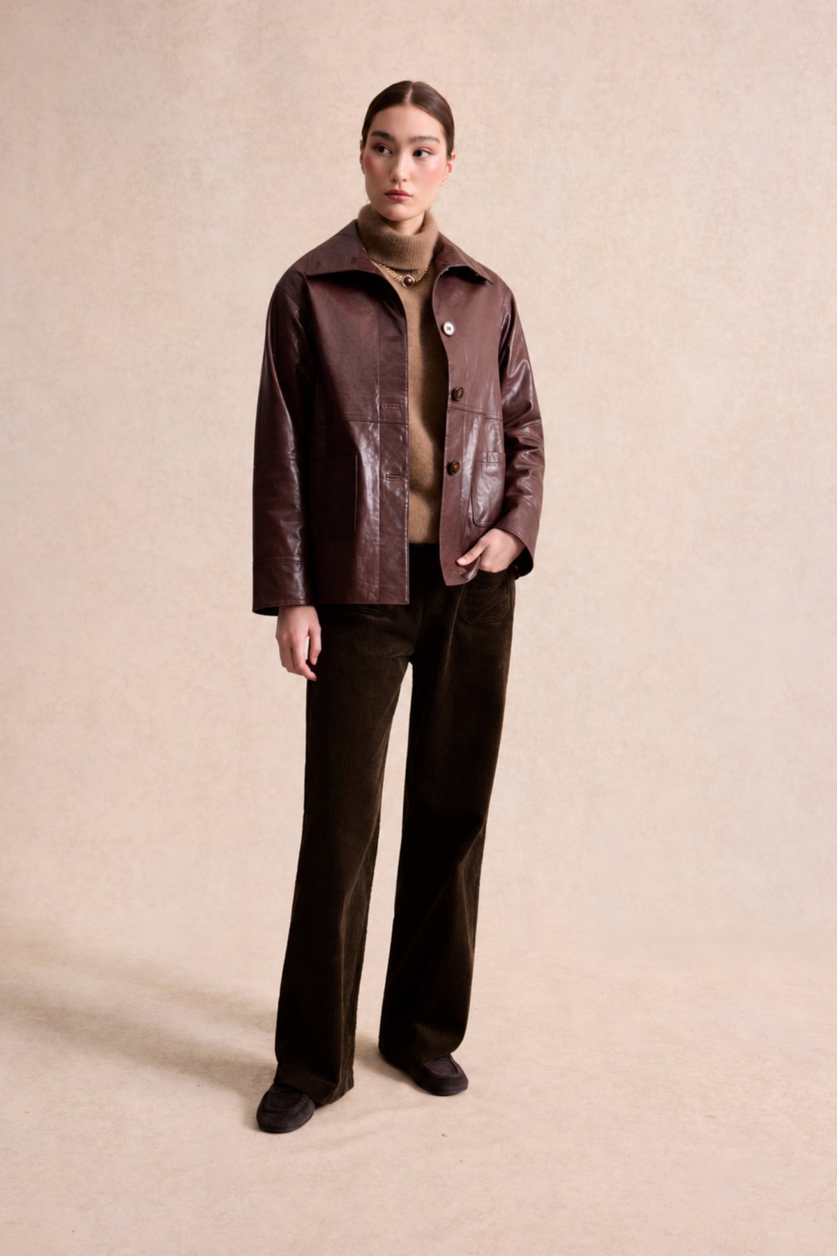 Veste en cuir marron