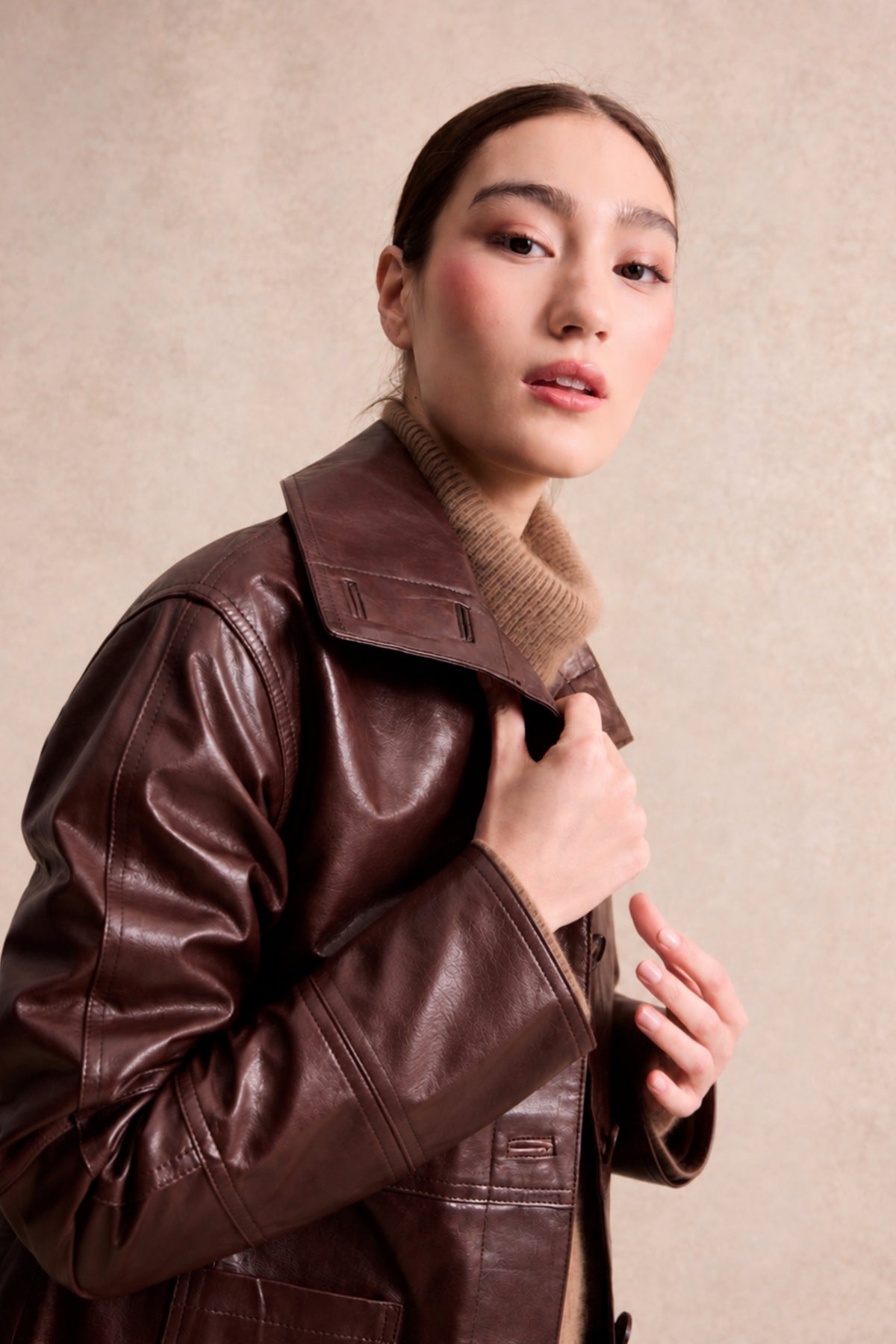 Veste en cuir marron