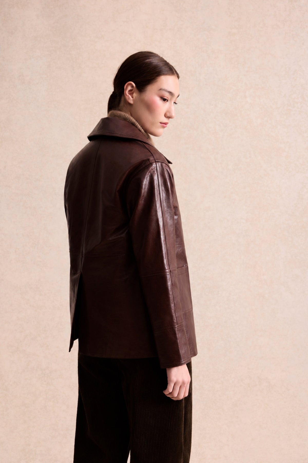 Veste en cuir marron