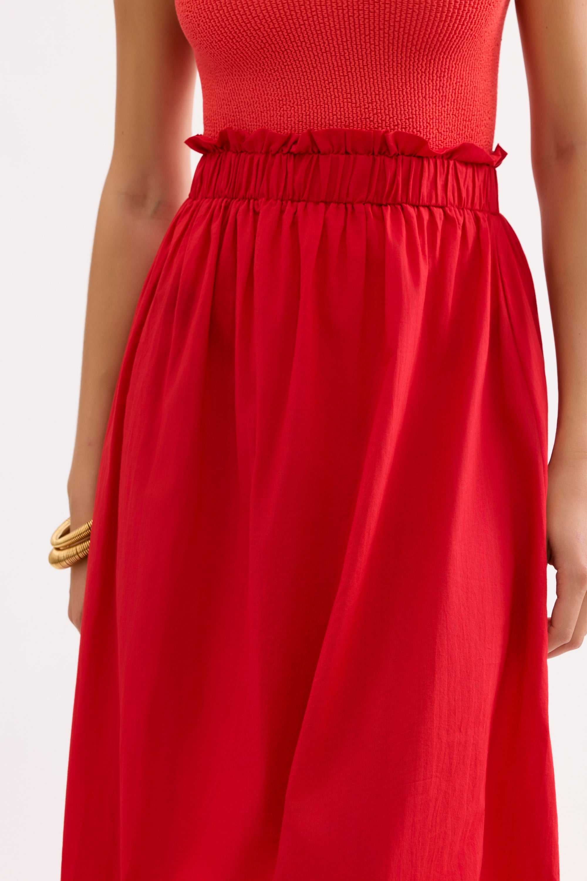 Jupe midi ajourée fluide rouge