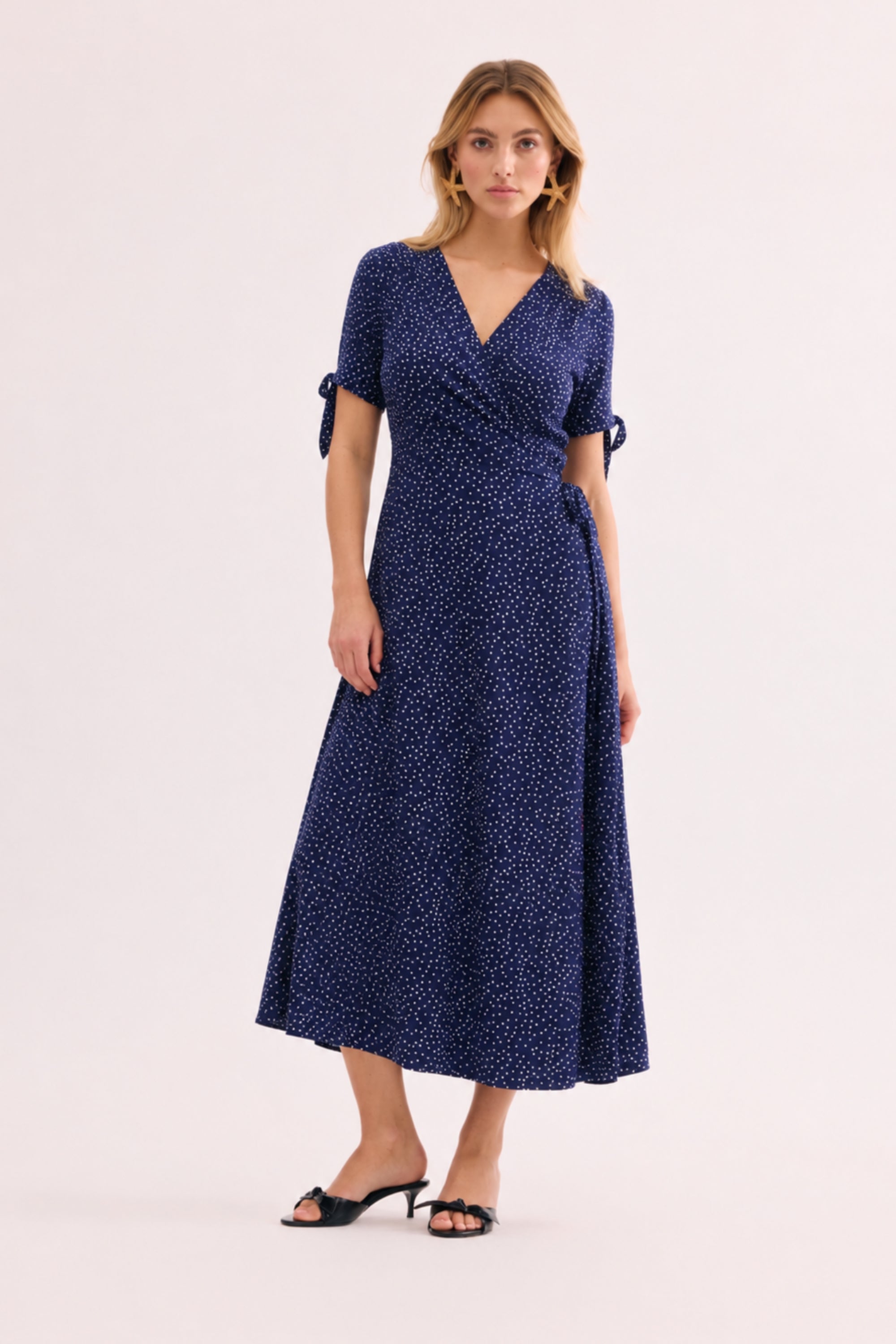 Robe portefeuille à pois bleu marine