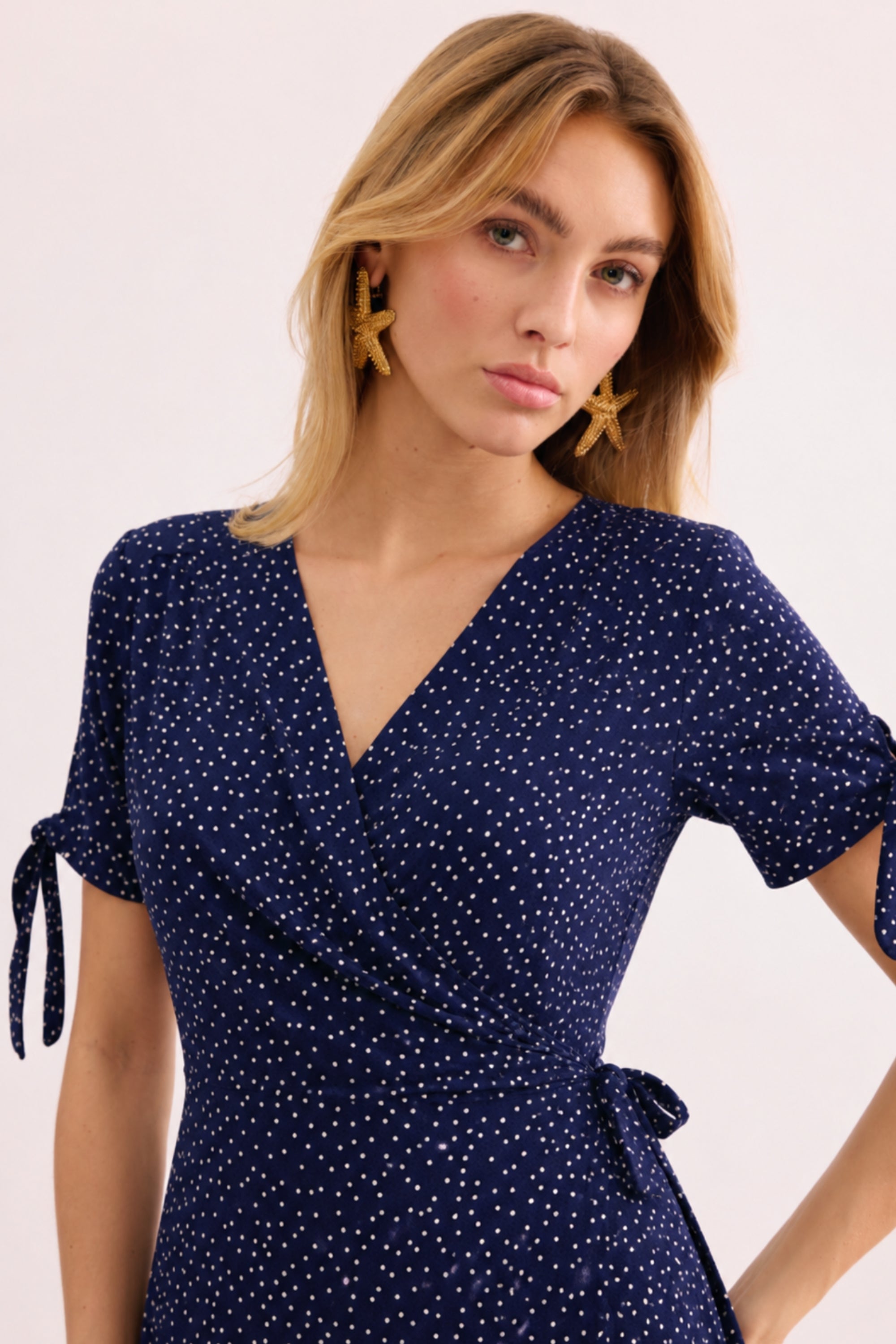 Robe portefeuille à pois bleu marine
