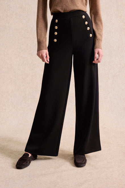 Pantalon large taille haute à boutons dorés