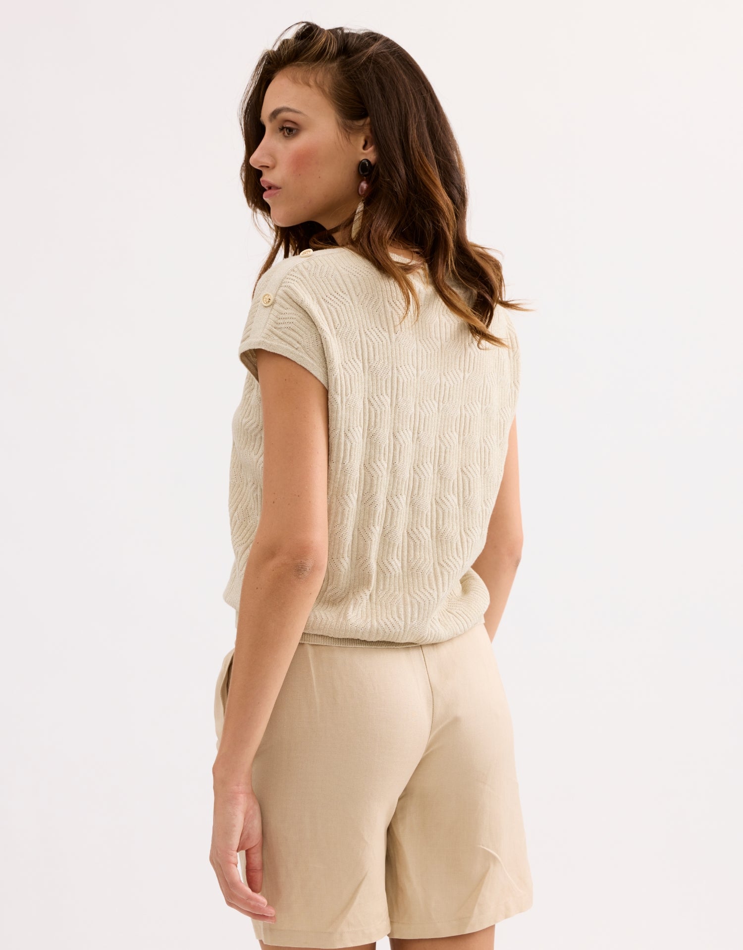 Top maille beige manches courtes