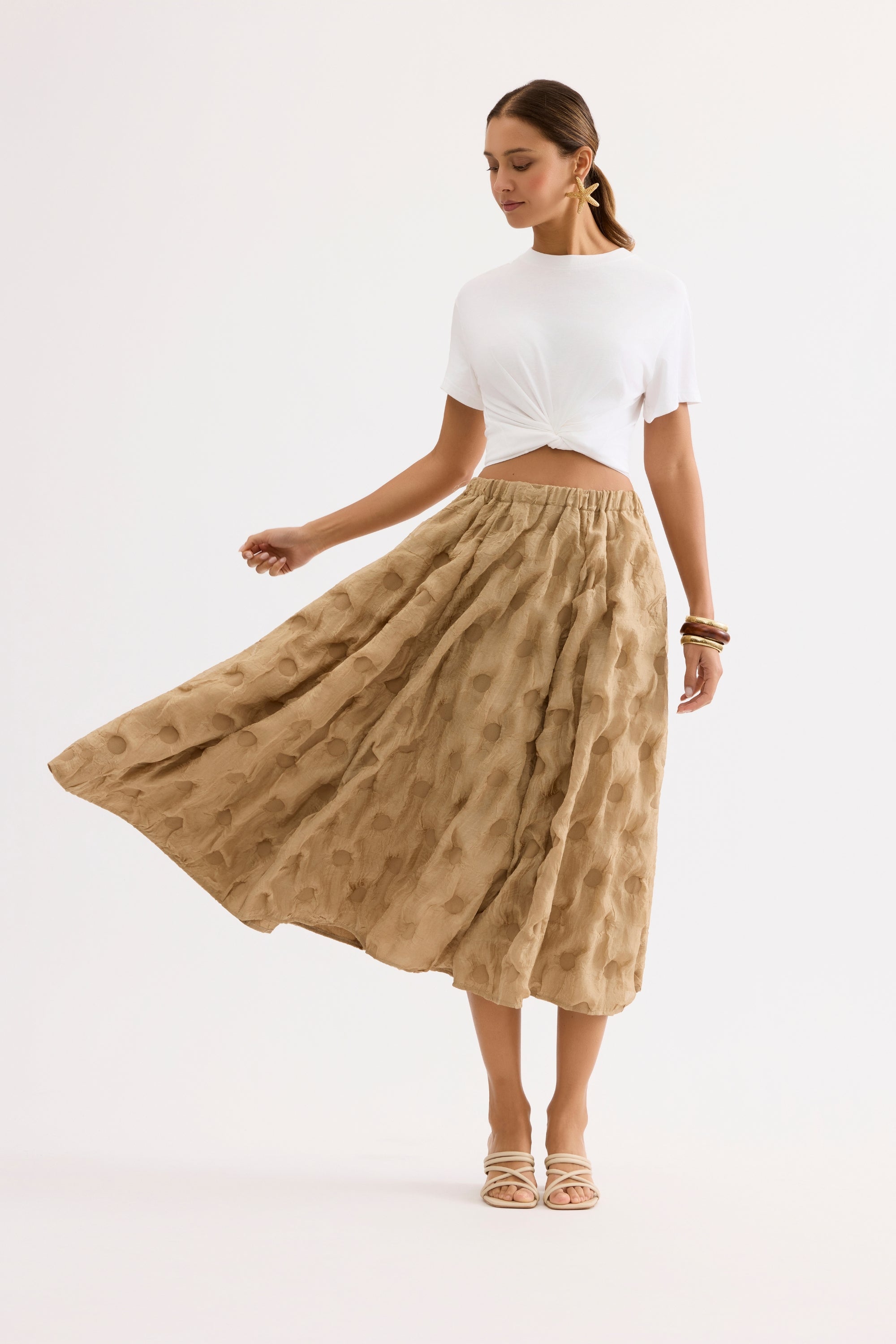 Jupe midi texturée beige