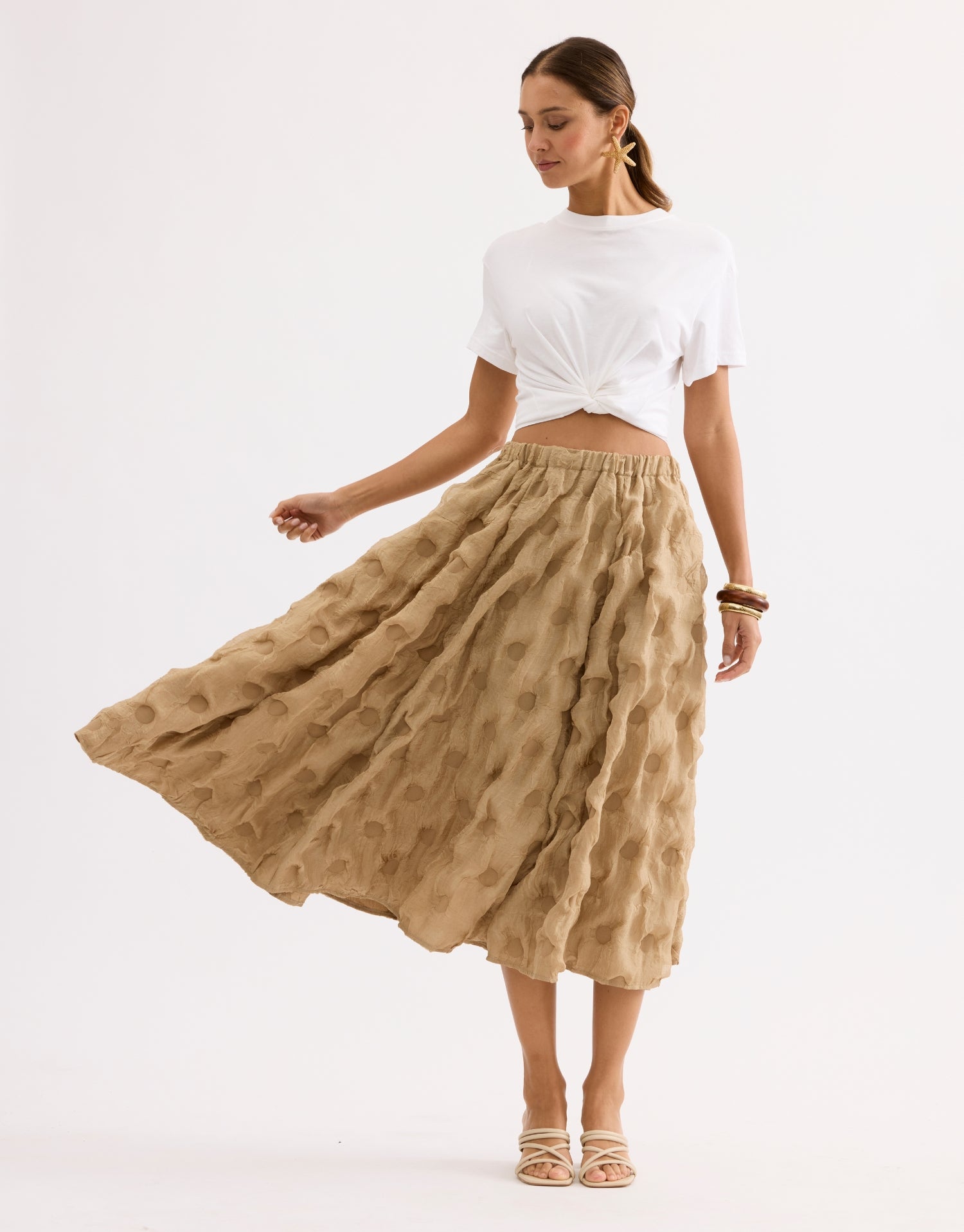 Jupe midi texturée beige