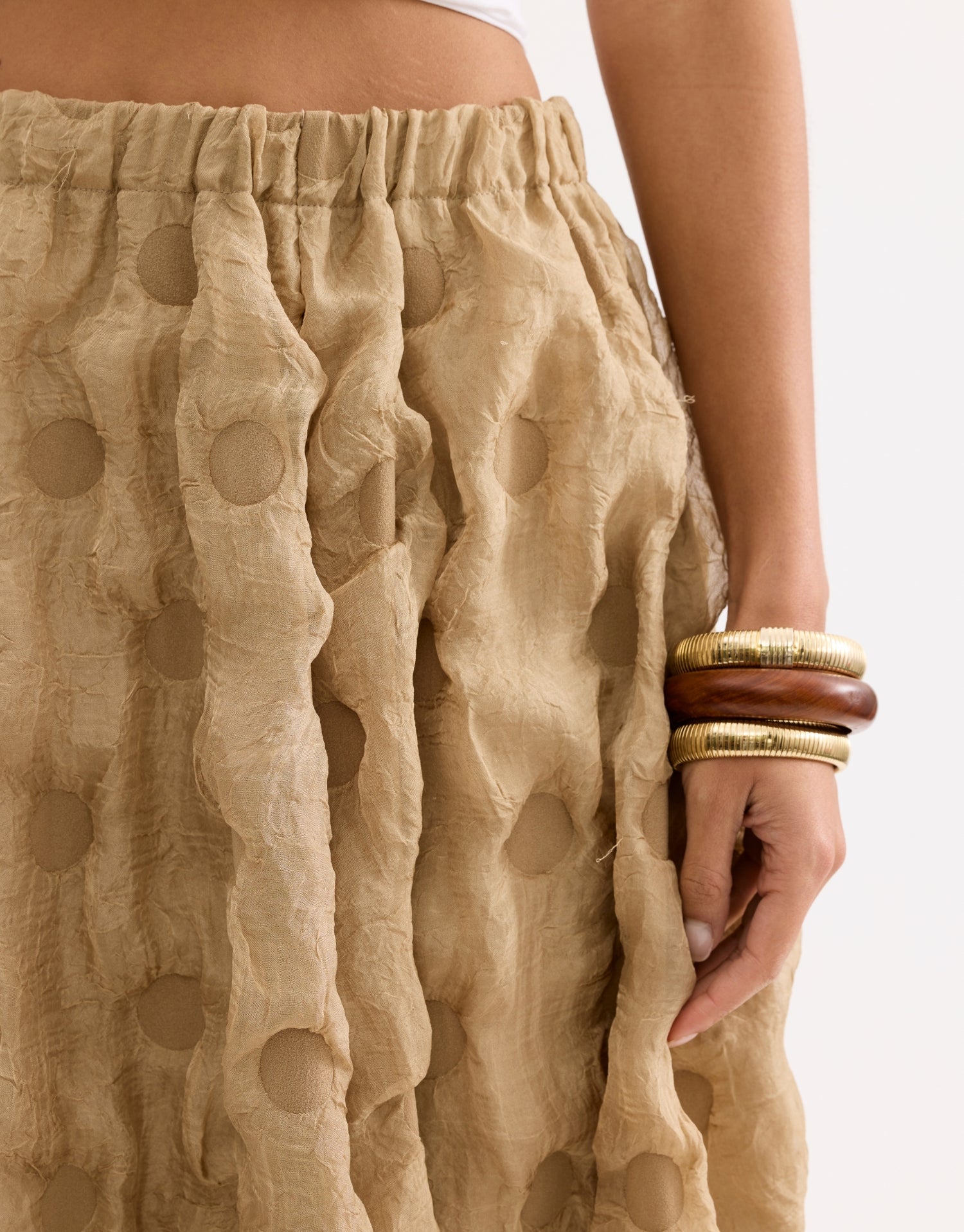 Jupe midi texturée beige