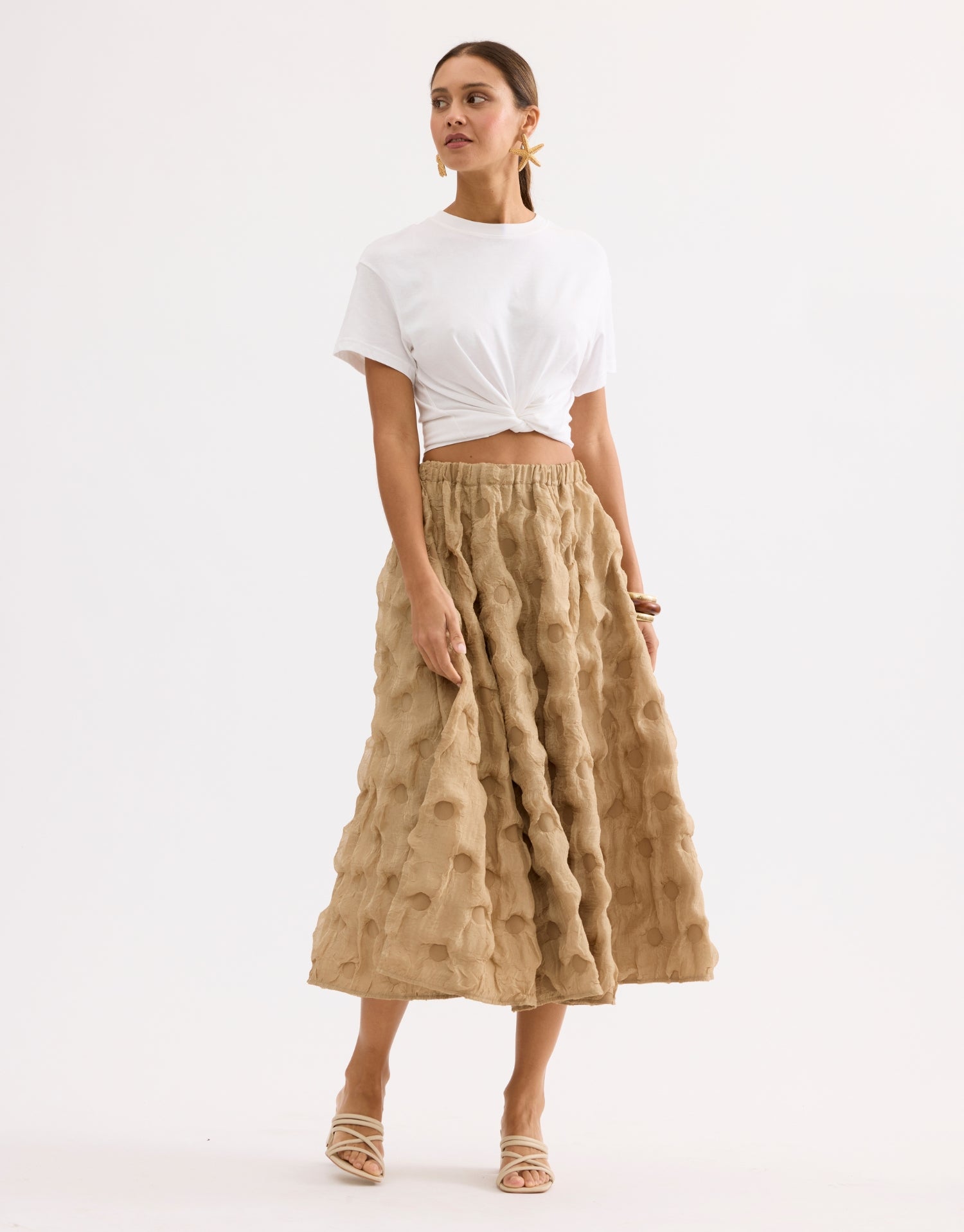 Jupe midi texturée beige