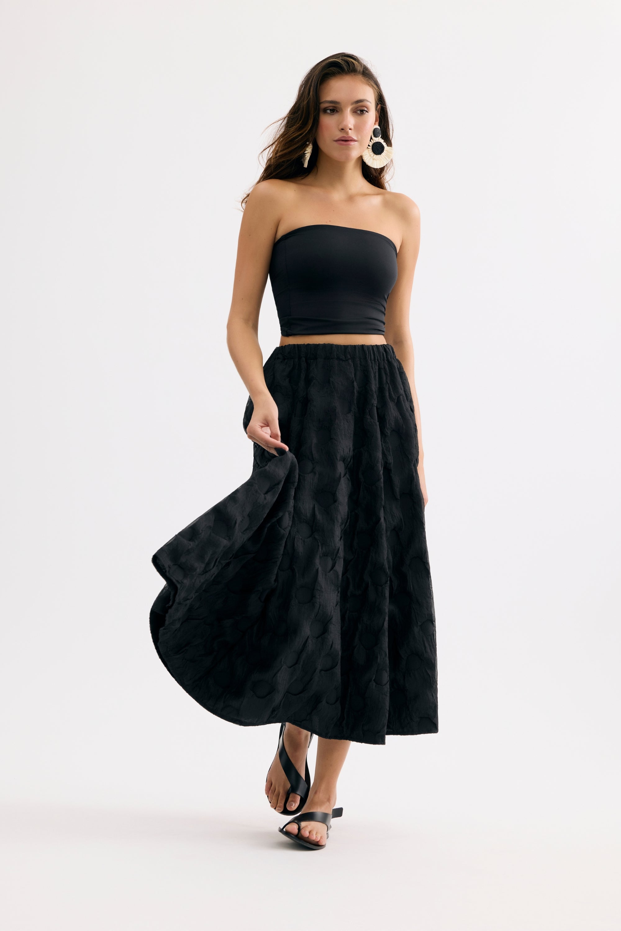 Jupe midi texturée noire