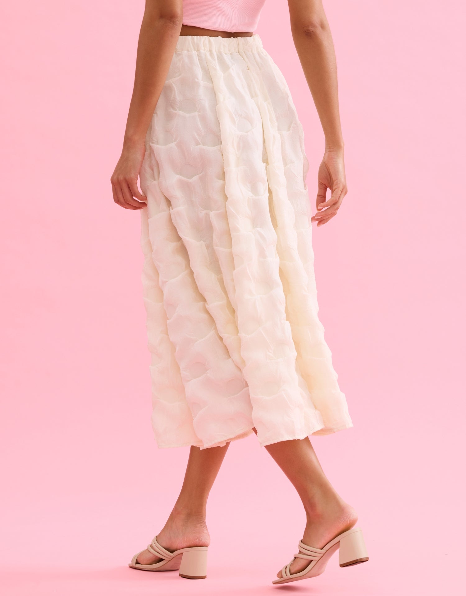 Jupe midi texturée écru