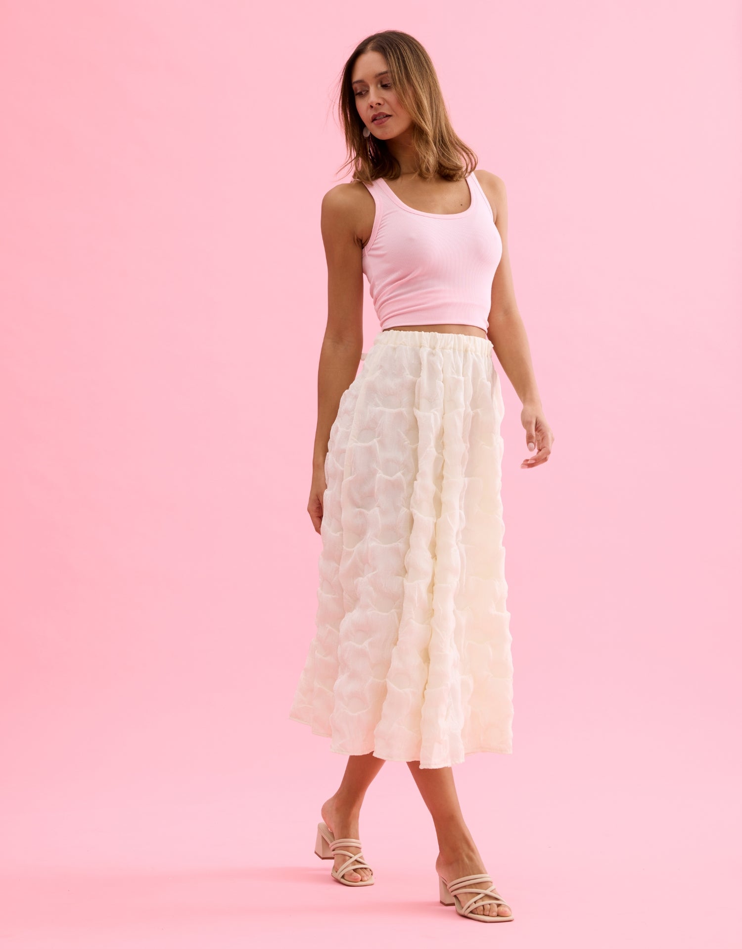 Jupe midi texturée écru