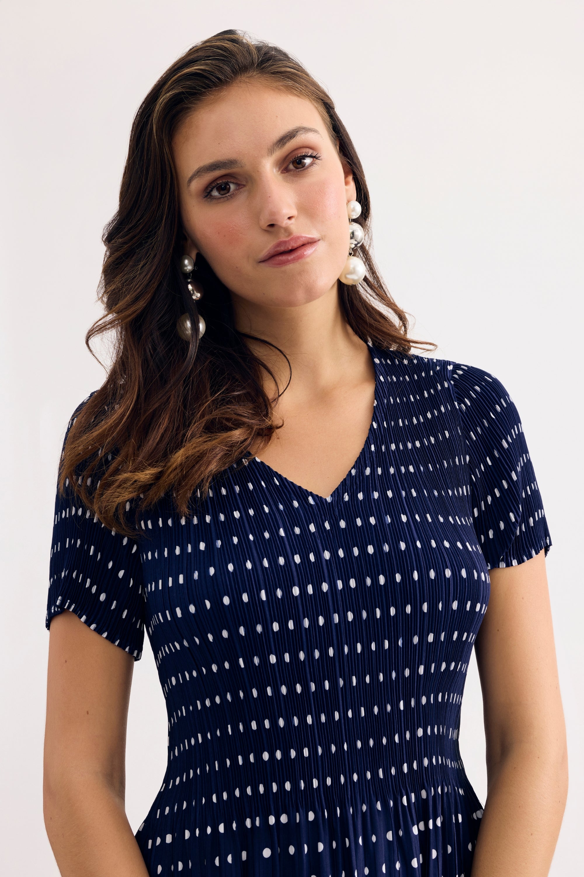Robe midi fluide imprimé pois bleu