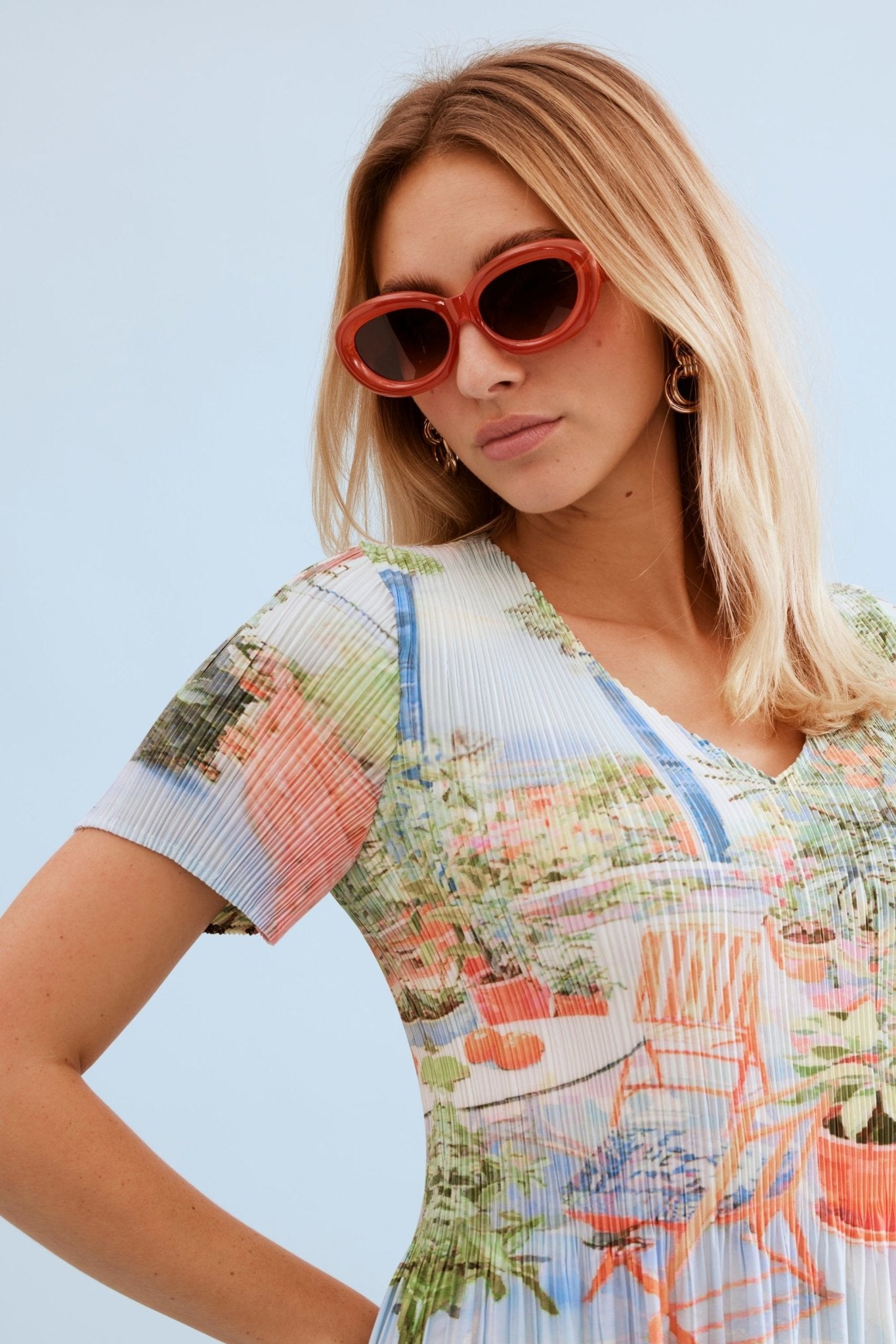 Robe longue plissée imprimé jardin