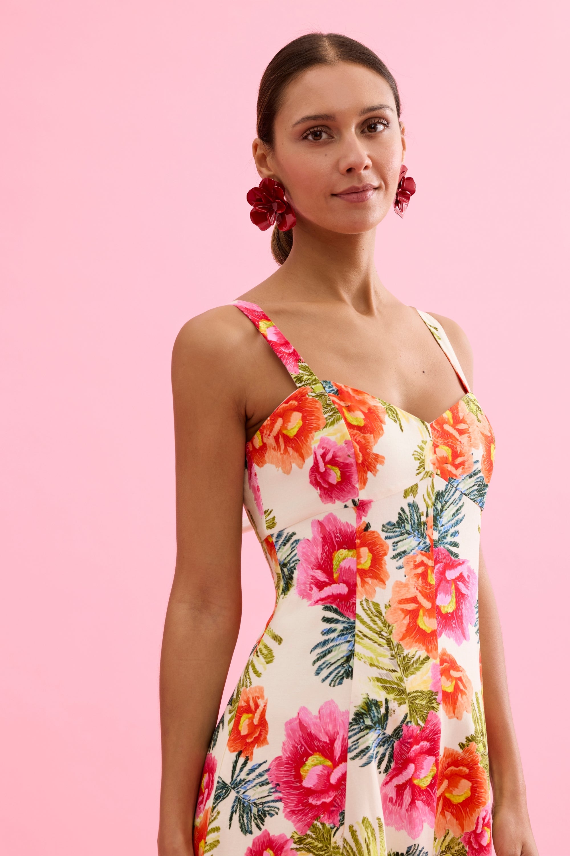 Robe longue fleurie à bretelles