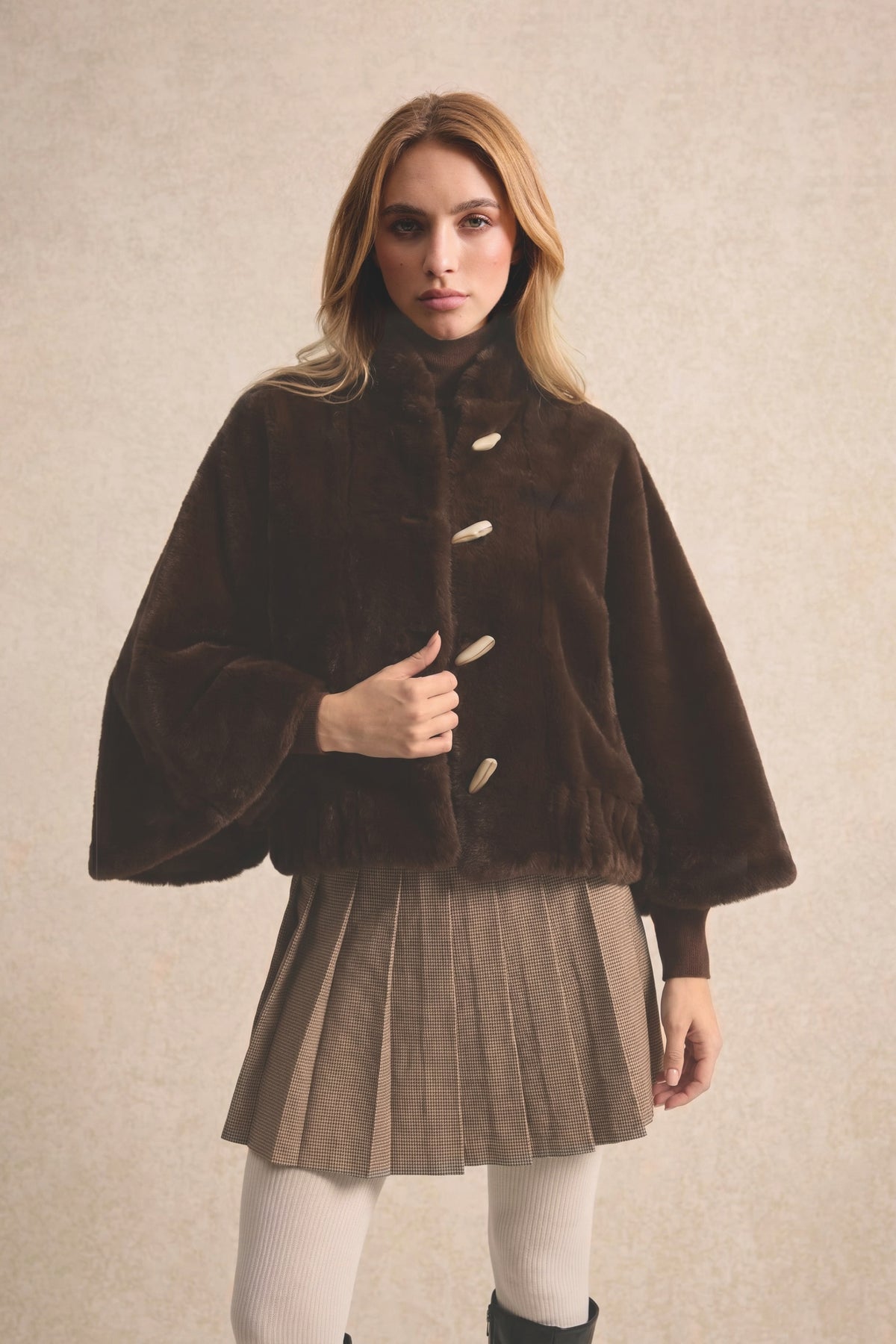 Manteau effet fourrure marron