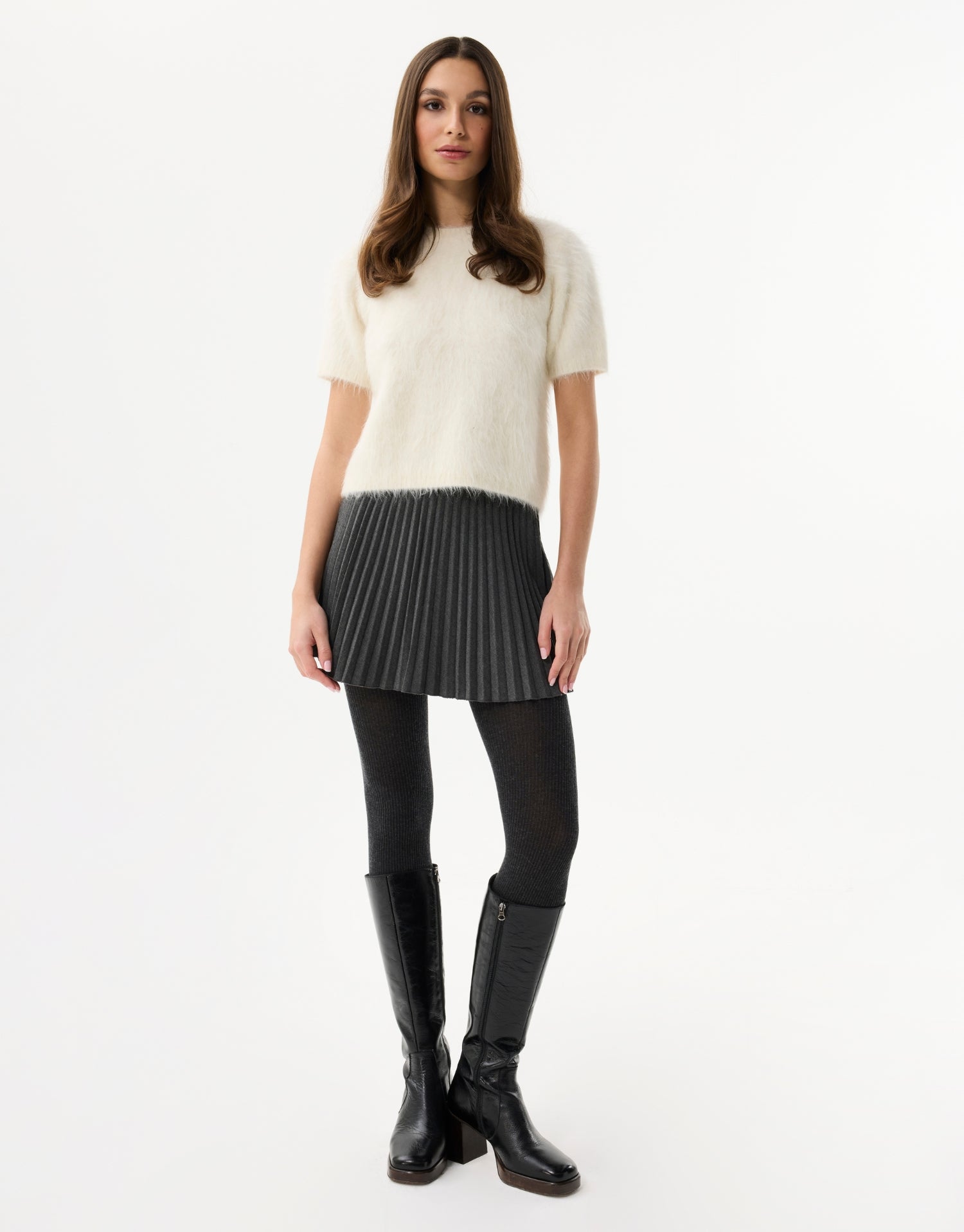 Alpaca trui met korte mouwen écru