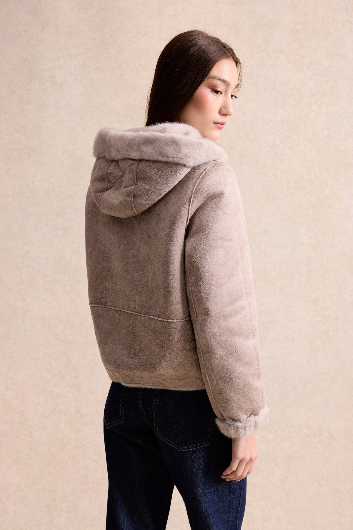 Veste fausse fourrure réversible gris