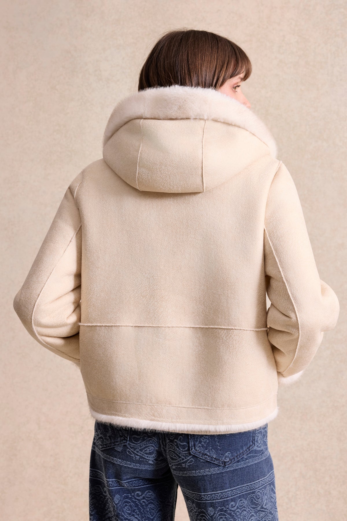 Veste fausse fourrure réversible écru