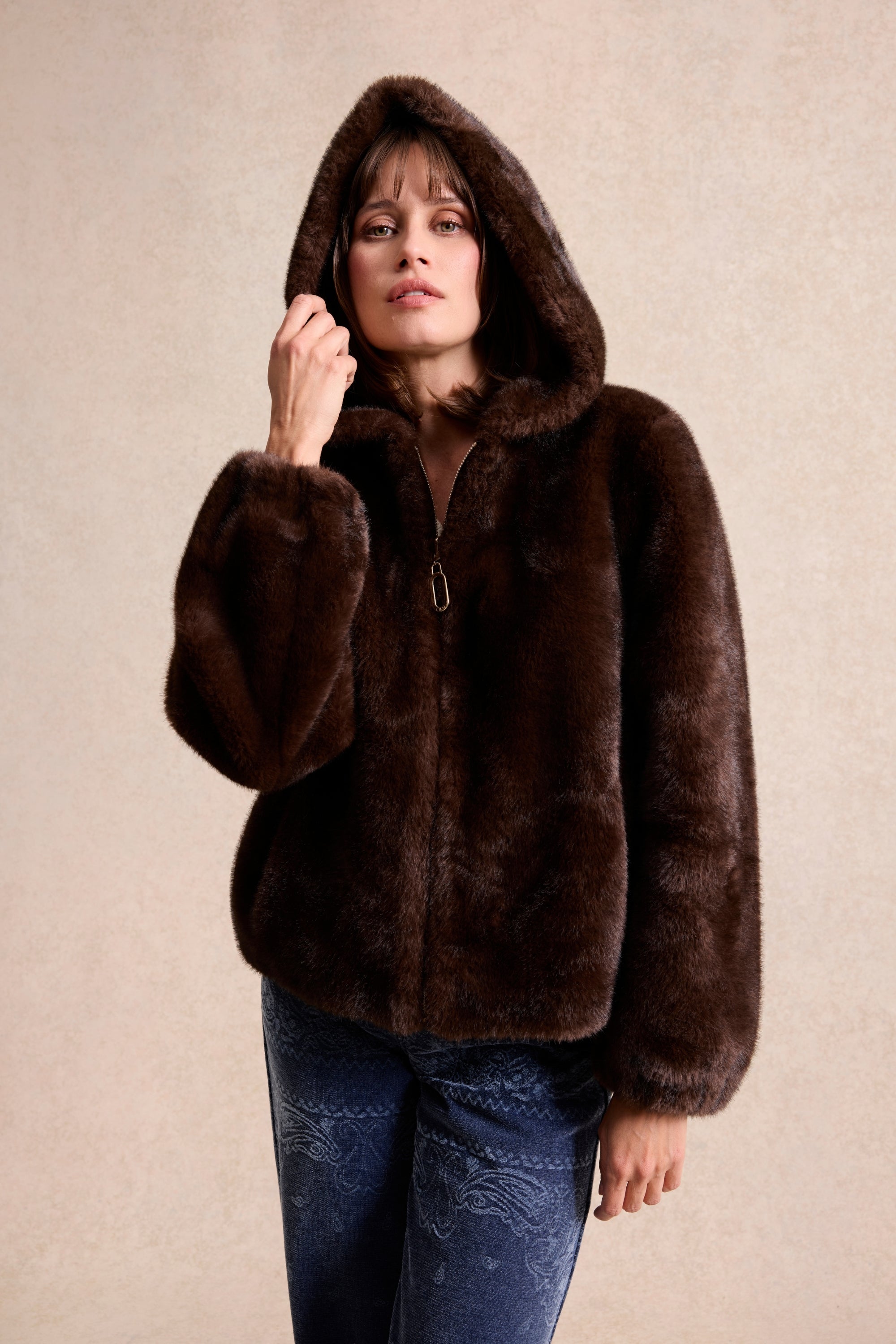 Veste fausse fourrure réversible marron