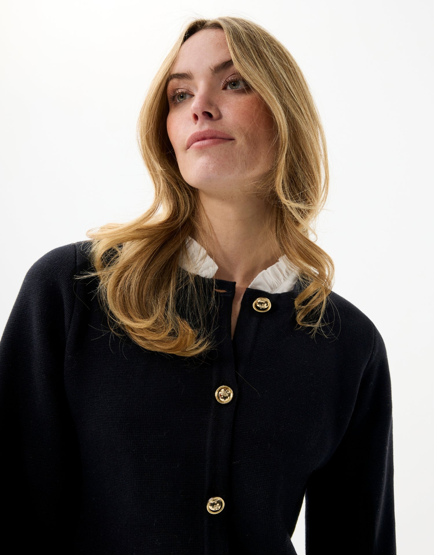 Black cardigan with gold buttons